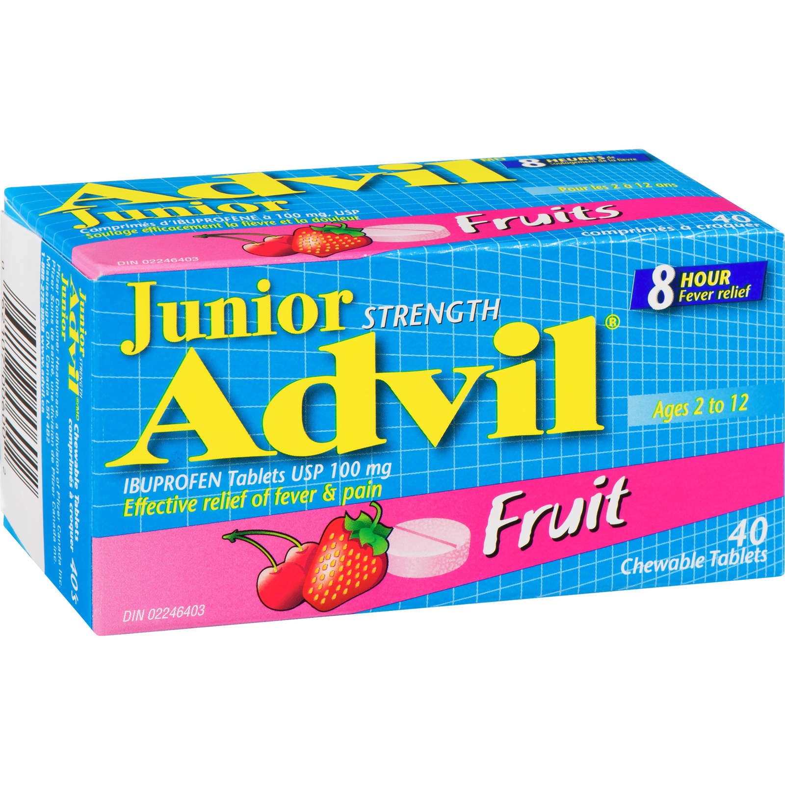 Junior Strength Advil Pain Reliever and Fever Reducer Ibuprofen Chewable Tablets, Fruit, 40 Count