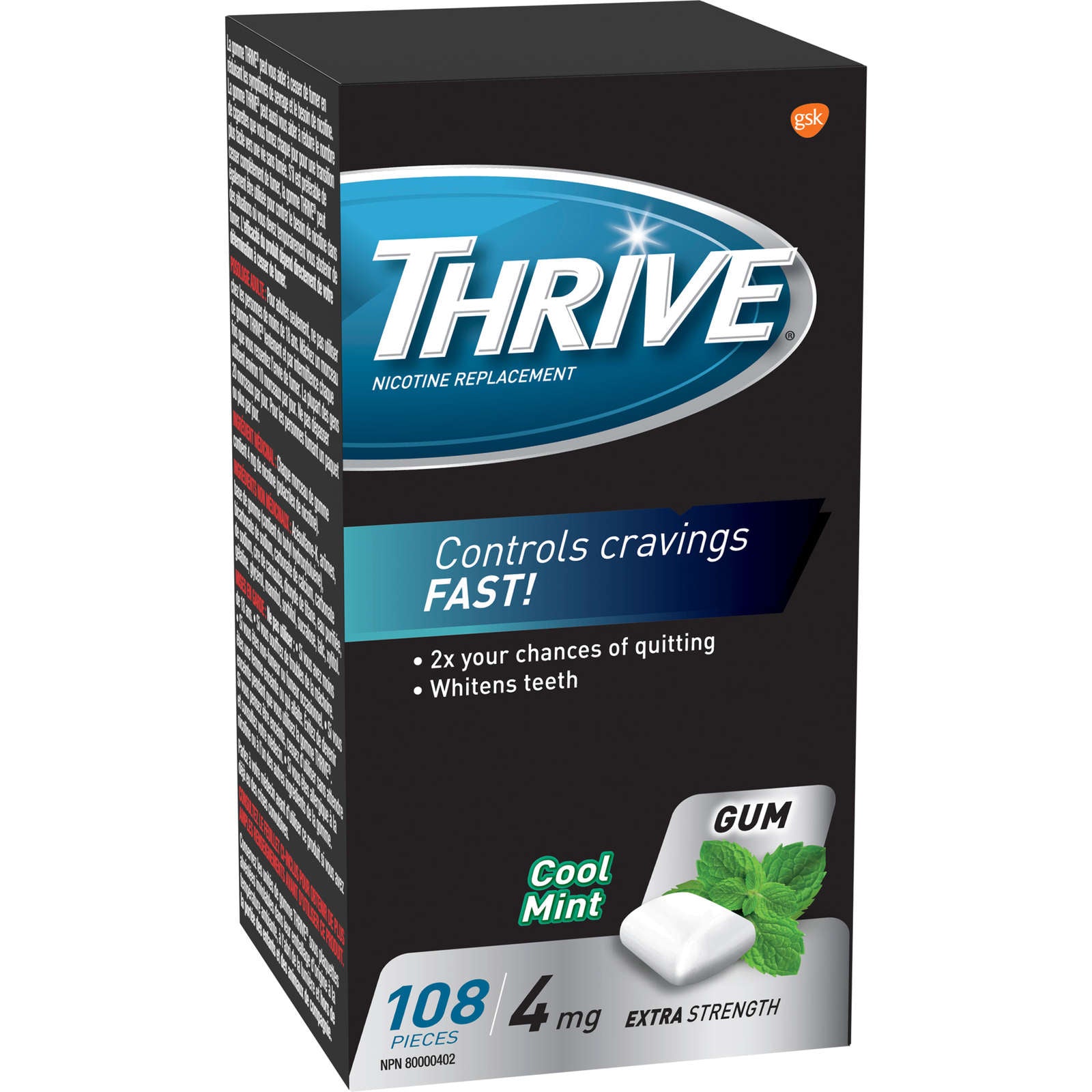 Thrive Gum 4mg Extra Strength Nicotine Replacement Cool Mint  108 count
