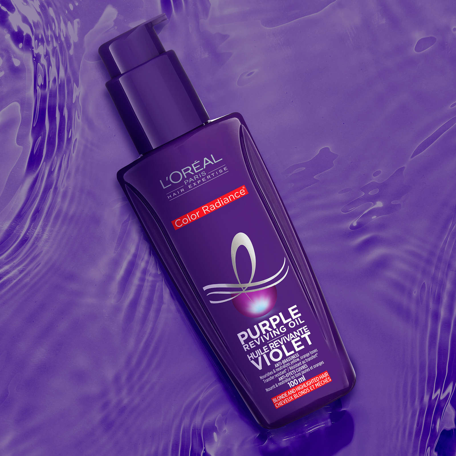 L'Oreal Paris Hair Expertise Color Radiance Purple Reviving Oil, For Bleached, Blonde, and Highlighted Hair, 100ml