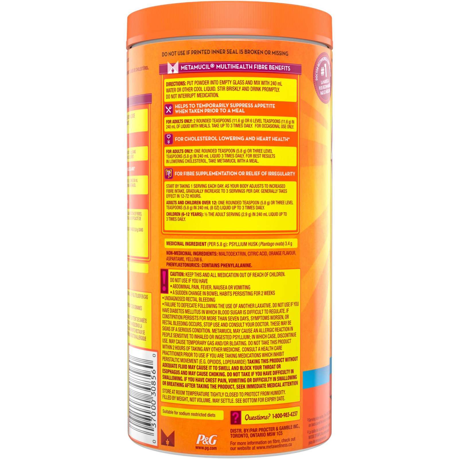 3 in 1 MultiHealth Fibre! Sugar-Free Fiber Suplement Powder, Orange, 662 g