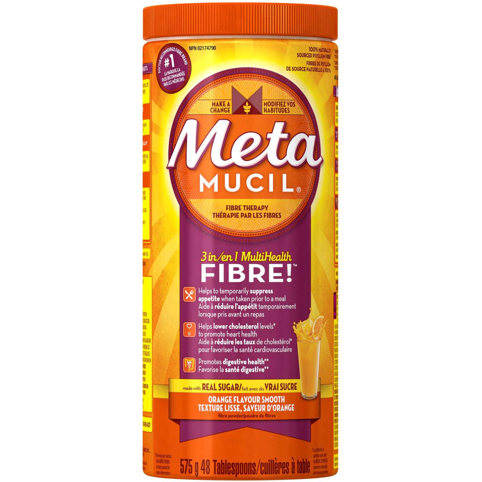 3 in 1 MultiHealth Fibre! Fiber Supplement Powder, Orange, 575 g