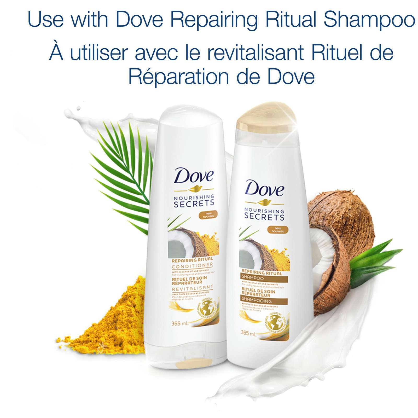 Dove Nourishing Secrets Shampoo for damaged hair Repairing Ritual with coconut oil and turmeric 355 ml