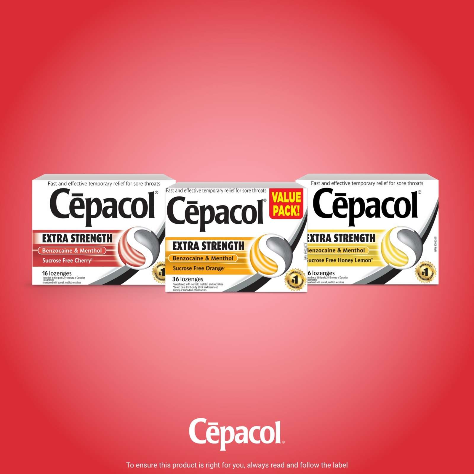 Cepacol® Extra Strength Sucrose Free Honey Lemon Value Pack, Sore Throat Lozenges, 36 ct