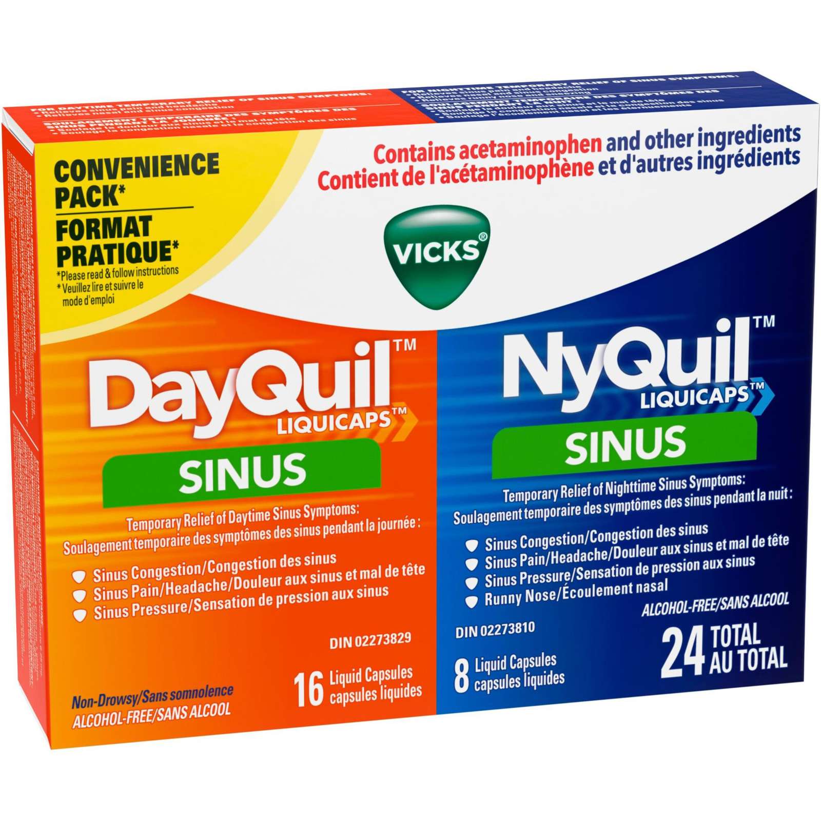 DayQuil Sinus Liquid Capsules + Vicks NyQuil Sinus liquid Capsules, Total 24 Count