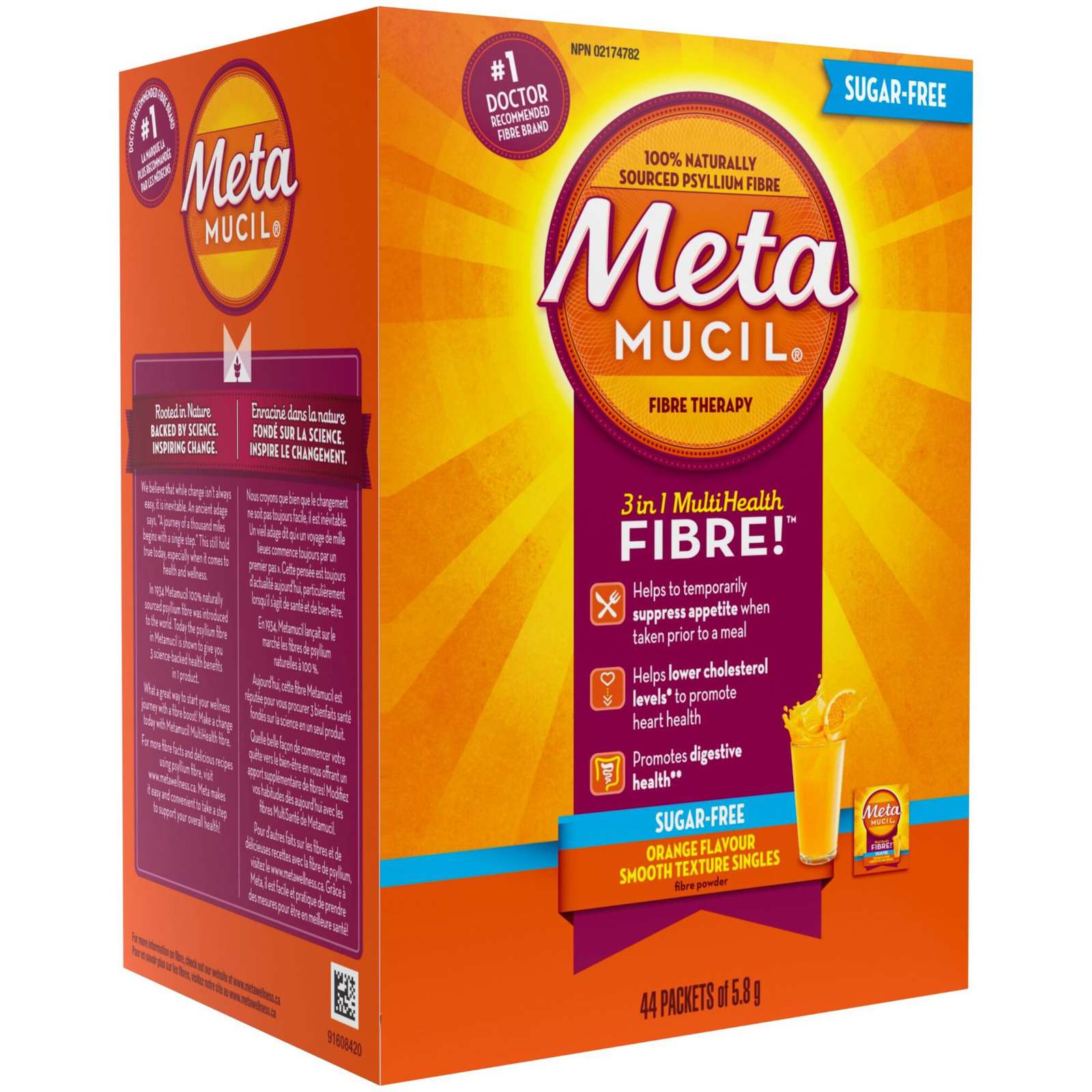 3 in 1 MultiHealth Fibre! Sugar-Free Fiber Suplement Powder Packets, Orange, 44 x 5.8 g