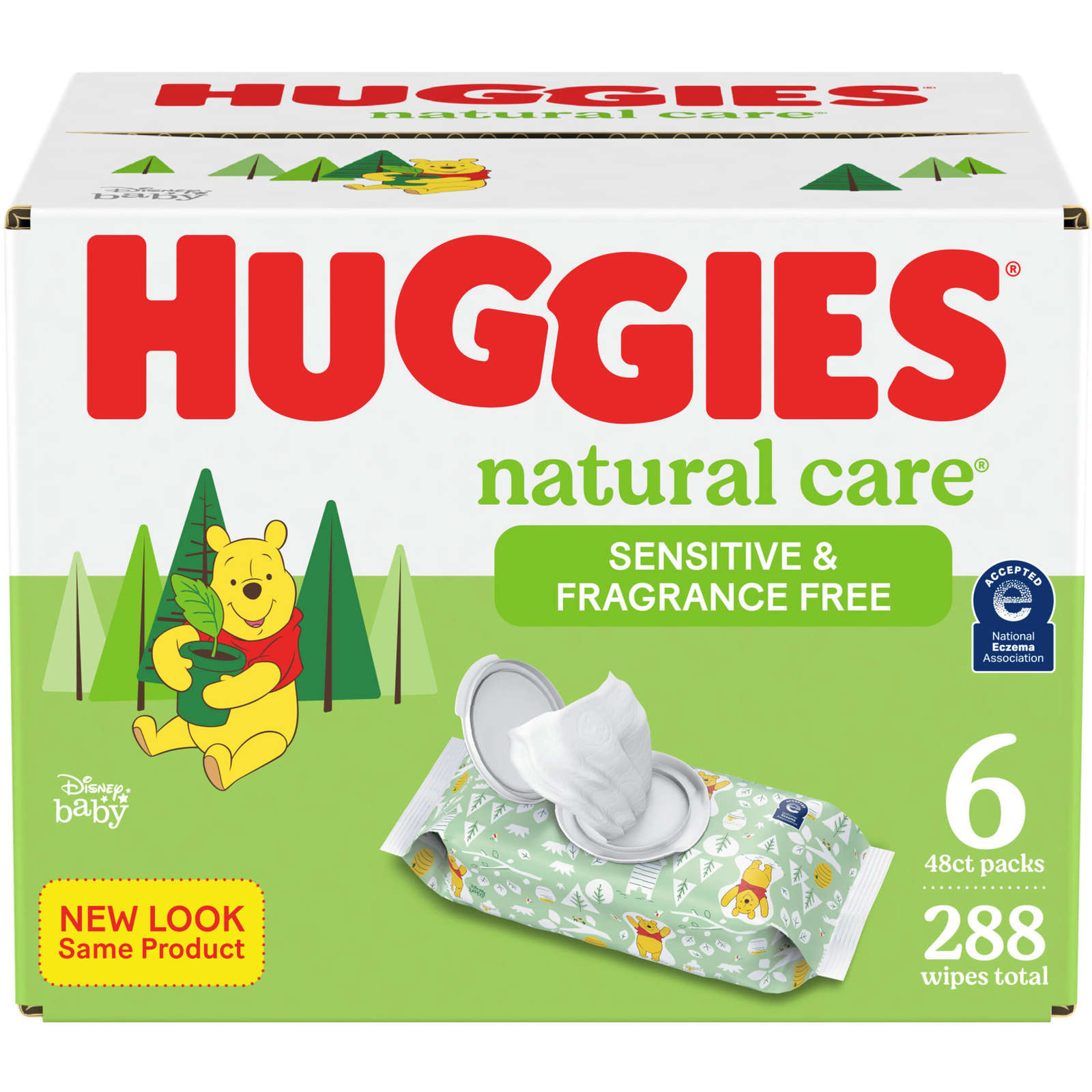 Huggies Natural Care Sensitive Baby Wipes, Unscented, 6 Flip Lid Packs (288 Wipes Total)