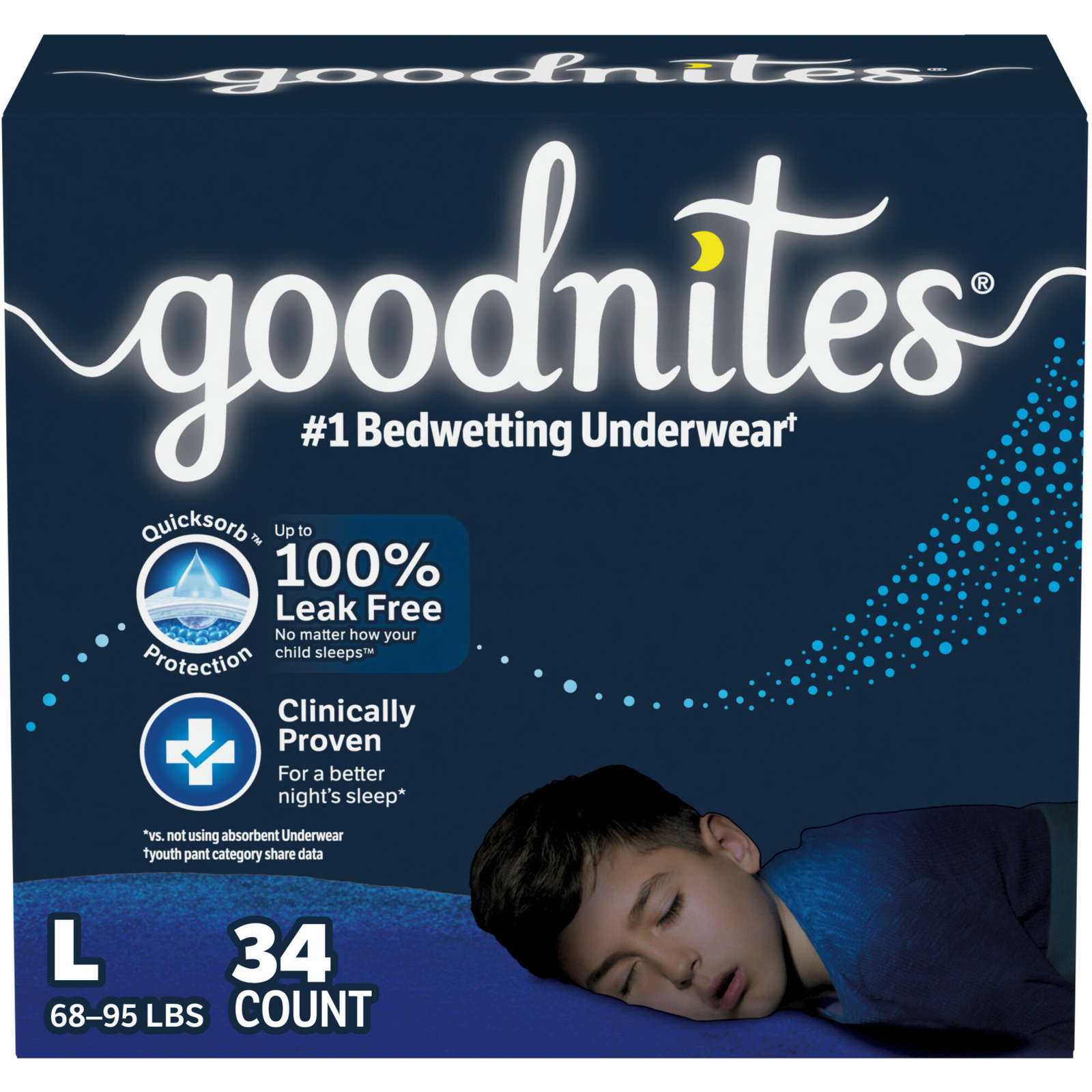 Goodnites Boys' Nighttime Bedwetting Underwear, L (68-95 lb.), 34 Ct