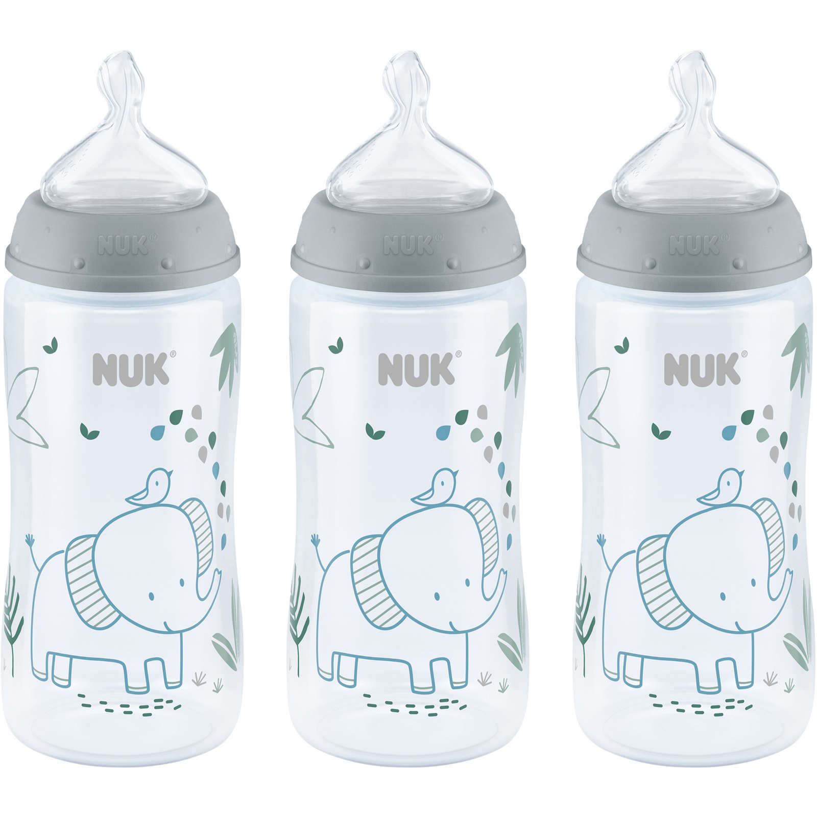 NUK® Smooth Flow Bottle, Woodland, 10OZ, 3 Pack - Grey Elephant