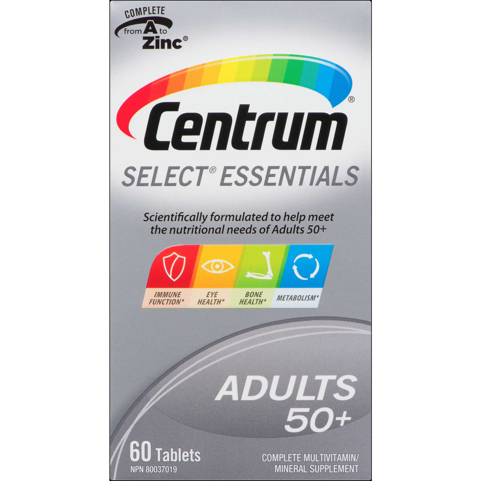 Centrum Select Essentials Adults 50+ Multivitamin and Multimineral Supplement Tablets, 60 Count