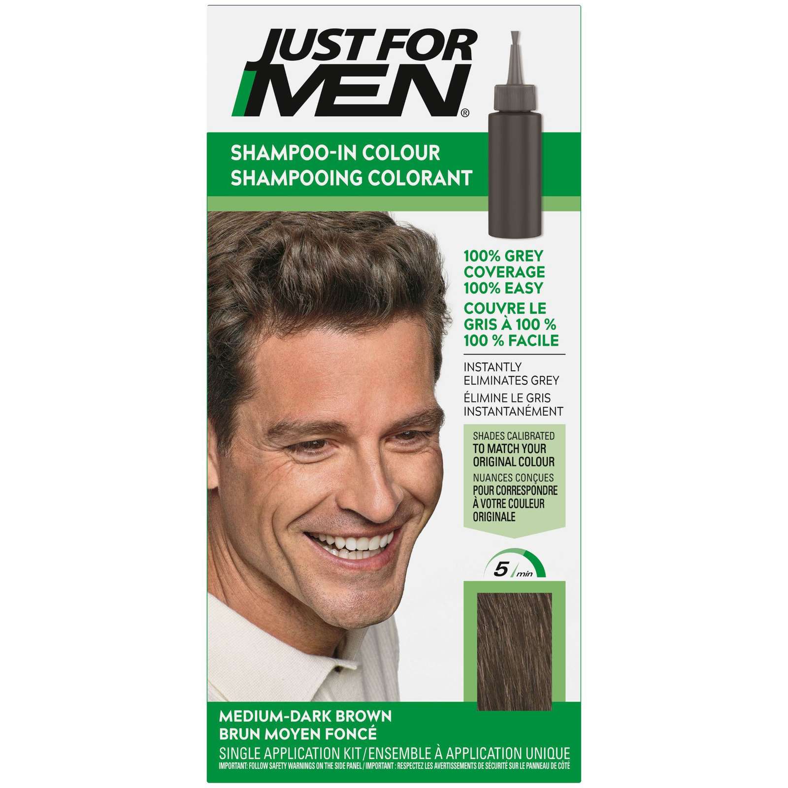 Just For Men Shampoo-In Color, Hair Coloring for Men - Medium-Dark Brown, H-40
