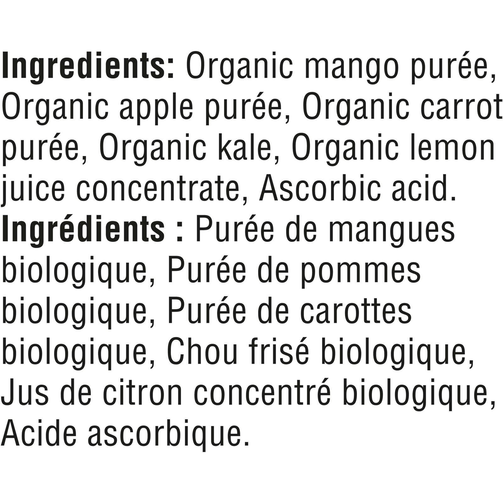 Organic Purée Mango Apple Carrot Kale Baby Food