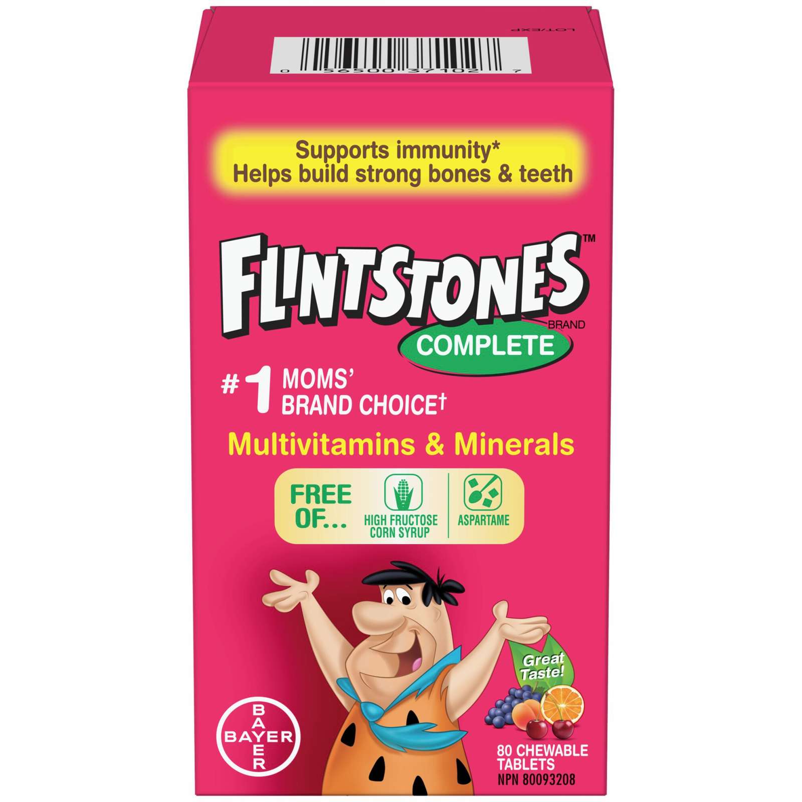 FLINTSTONES Complete Chewable Multivitamin & Minerals for Kids, Aspartame-Free, with Vitamin A, C, B6, B12, D, E, Calcium, 80 count