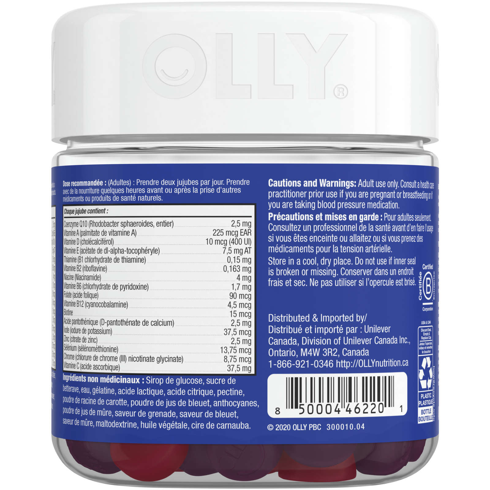 OLLY Vitamin For Men Blackberry Blitz gluten free 45 day supply 90 gummies