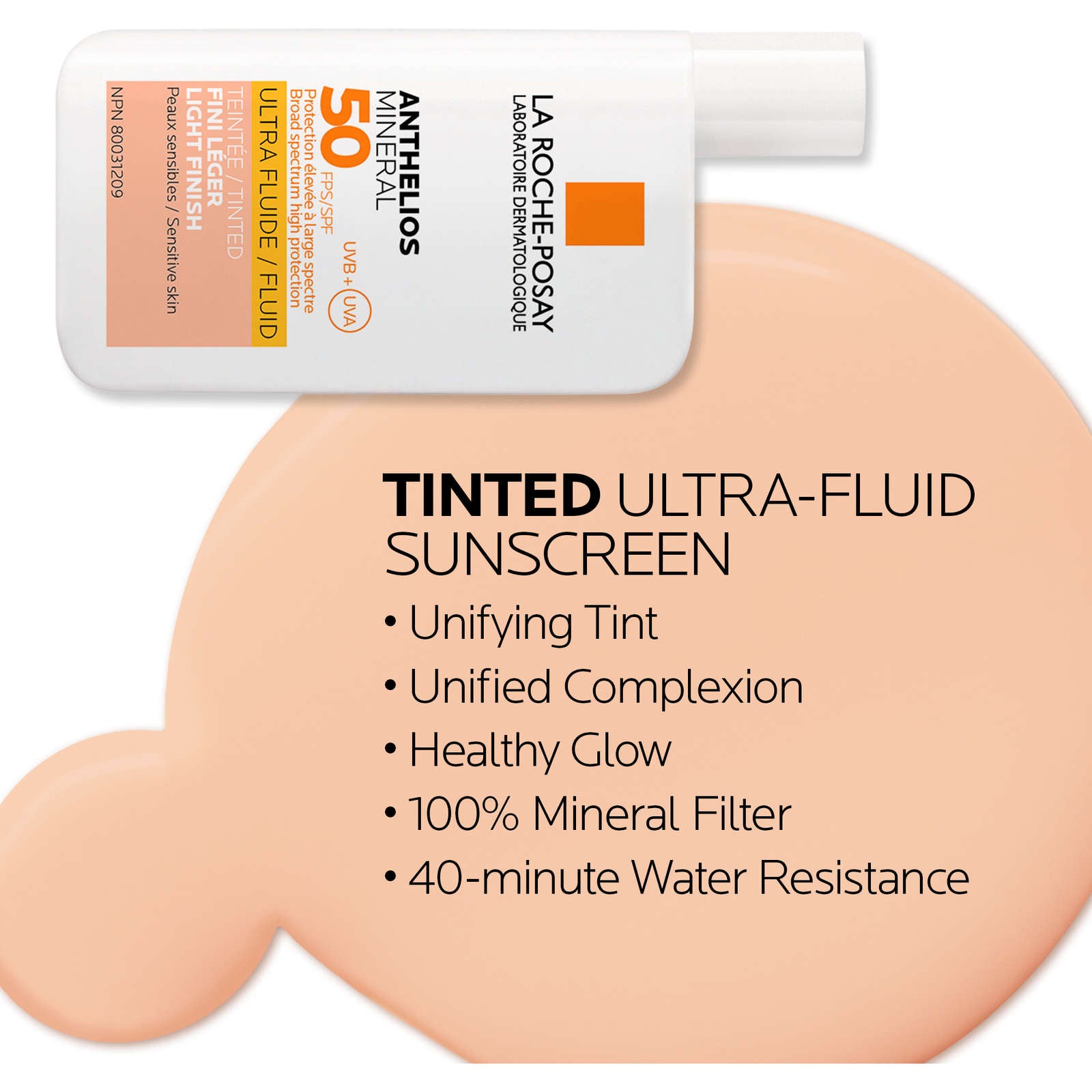 Anthelios Mineral Tinted Ultra-Fluid Face Sunscreen Lotion SPF50 For Sensitive Skin