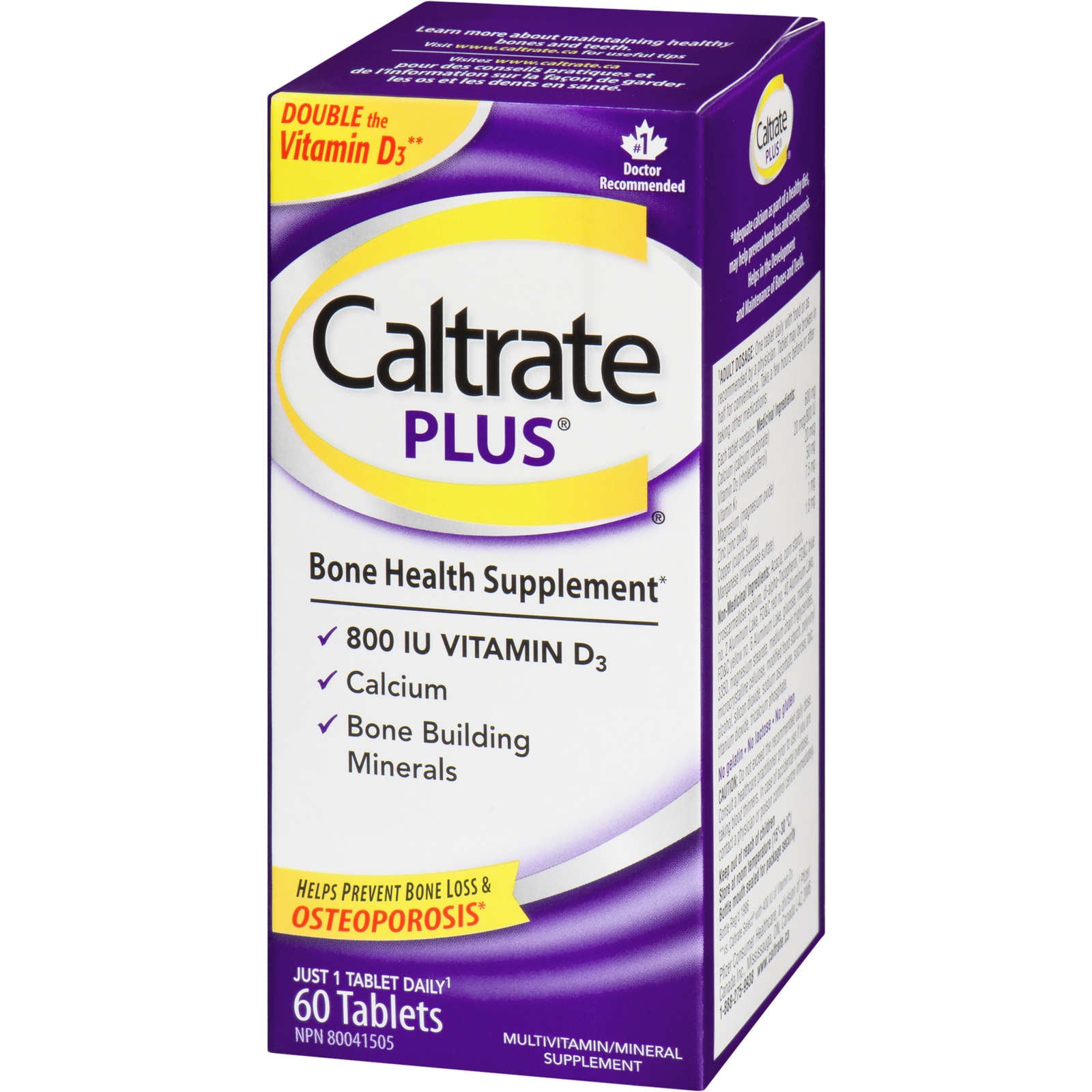 Caltrate Plus Calcium & Vitamin D3 Bone Health Supplement Tablets, 60 Count