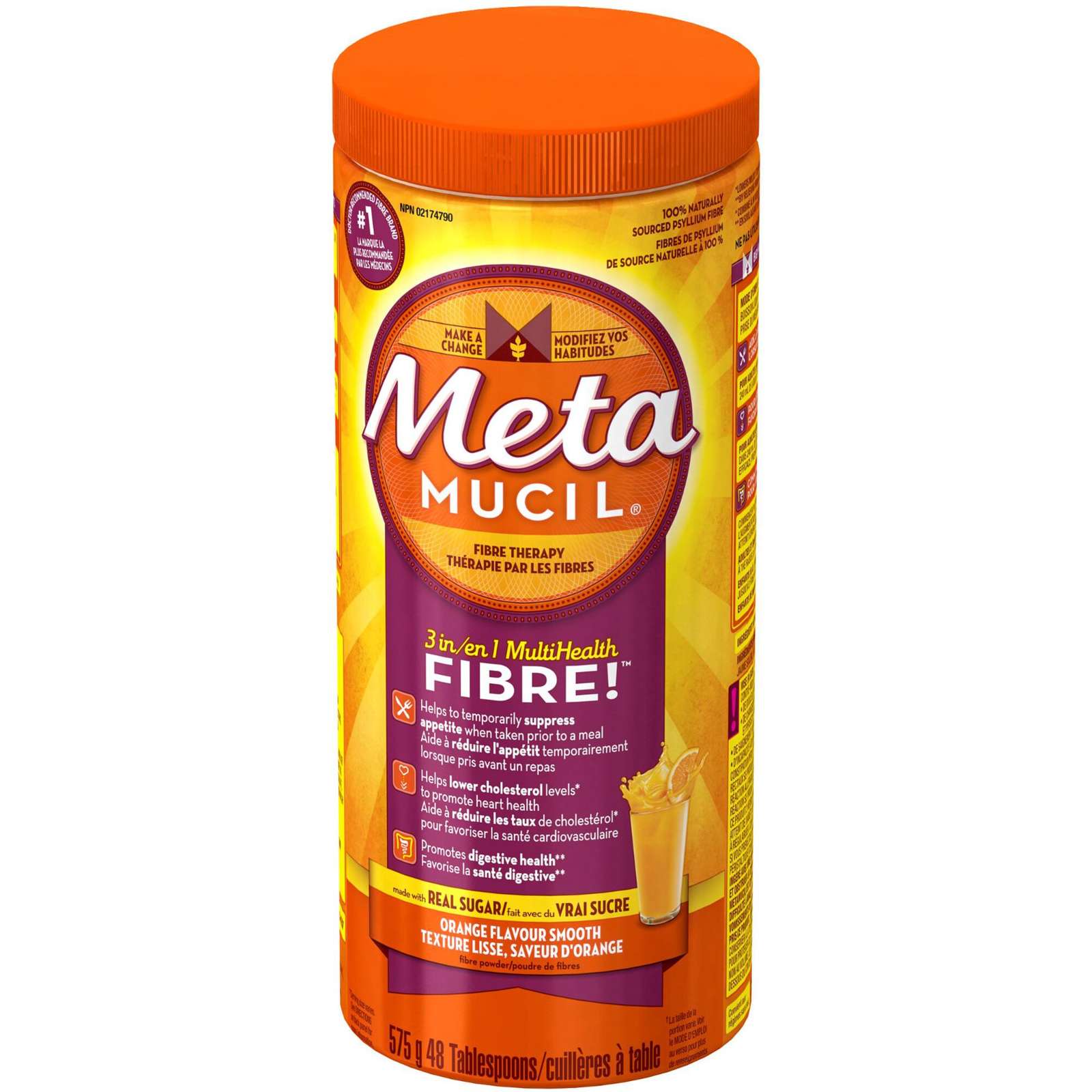 3 in 1 MultiHealth Fibre! Fiber Supplement Powder, Orange, 575 g