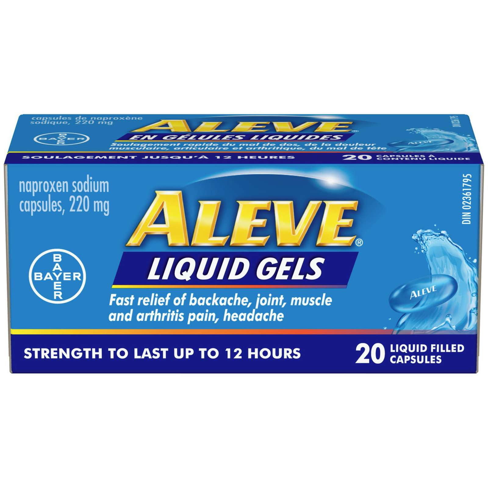 ALEVE Pain Relief Liquid Gels, Strength to Last Up to 12 Hours, Naproxen Sodium 220mg, 20 Liquid Gel Capsules