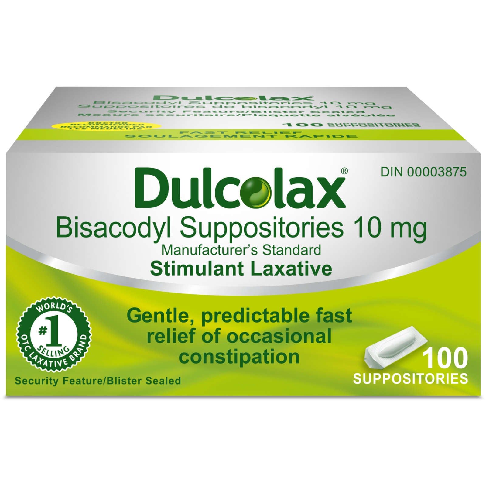 Dulcolax 10 MG Suppositories 100 CT - Bisacodyl Active Ingredient - Effective Relief of Occasional Constipation - Relief Within 15-60 Minutes - Suitable for Children 12 Years & Older, Adults and Breastfeeding Women