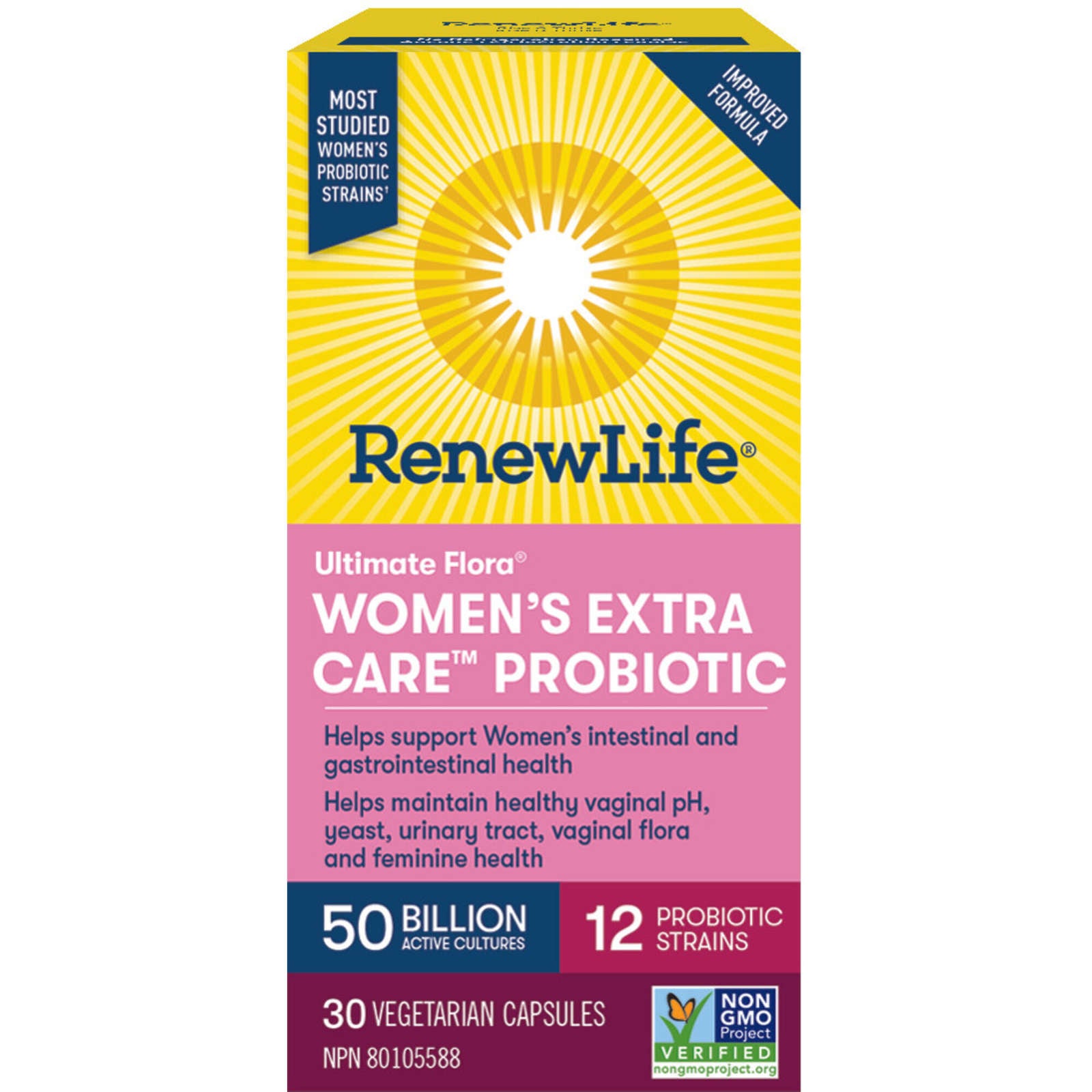 Ultimate Flora Women's Extra Care Probiotic, 50 Billion Active Cultures, 30 Vegetarian capsules