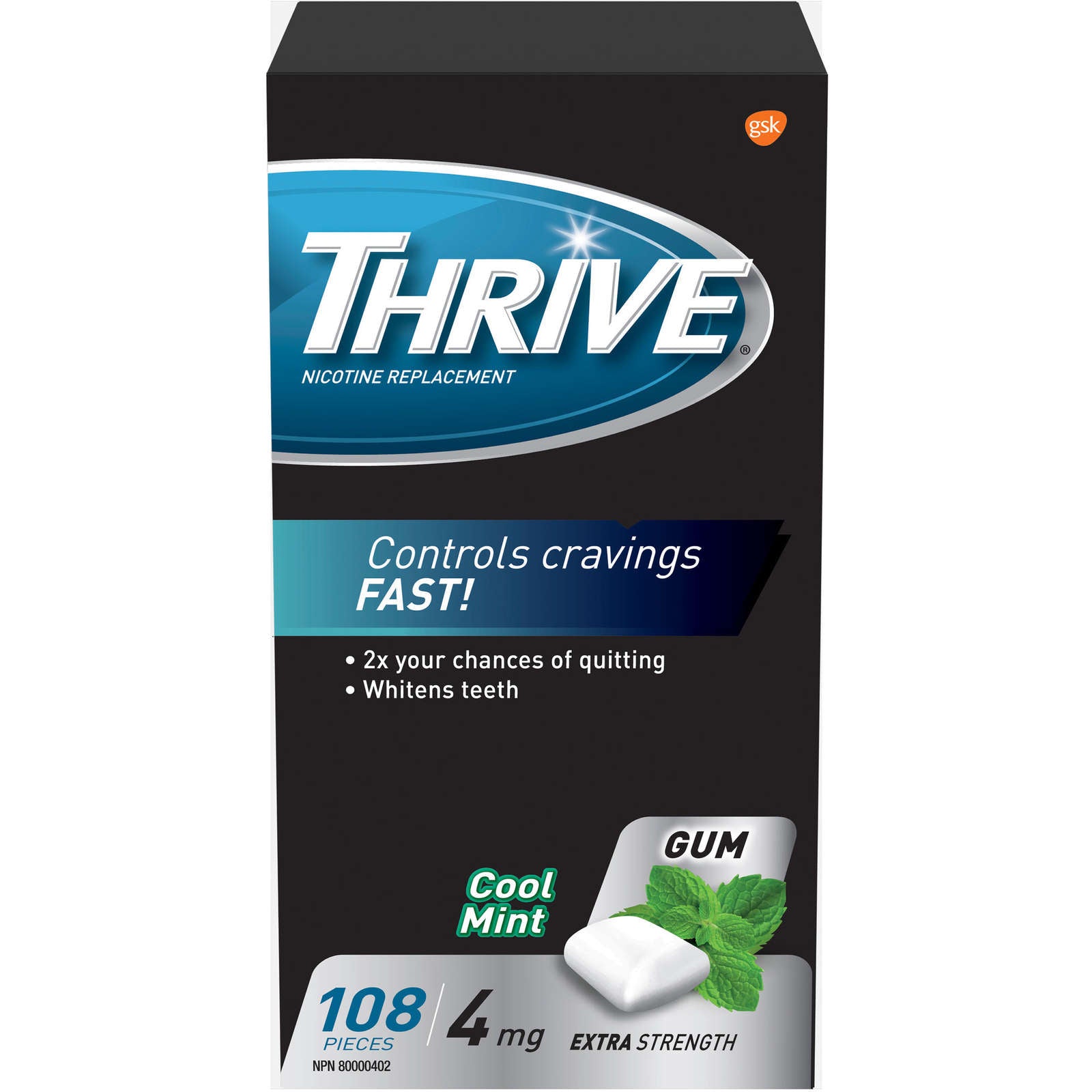 Thrive Gum 4mg Extra Strength Nicotine Replacement Cool Mint  108 count