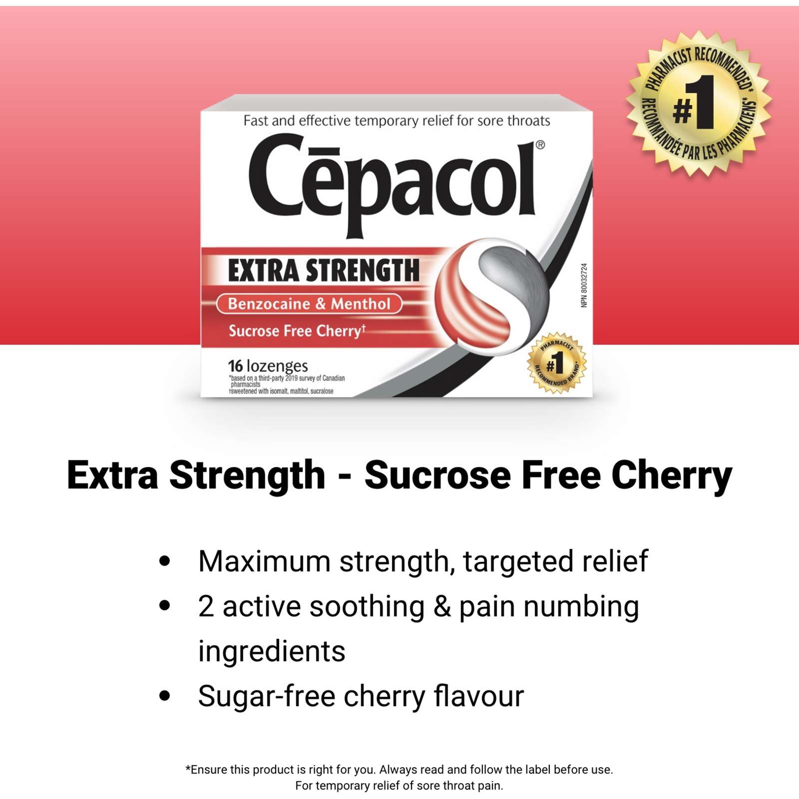 Cepacol® Extra Strength Sucrose Free Cherry, Sore Throat Lozenges, 16 ct