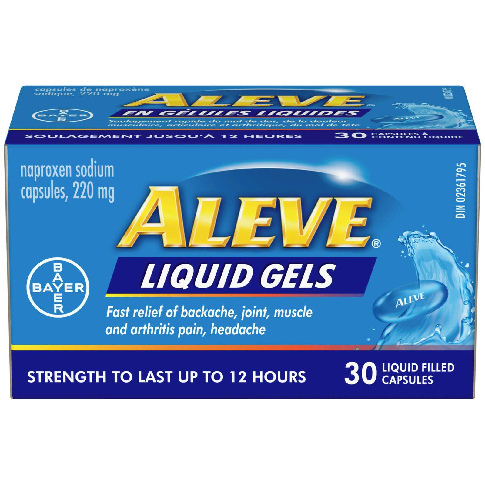 ALEVE Pain Relief Liquid Gels, Strength to Last Up to 12 Hours, Naproxen Sodium 220mg, 30 Liquid Gel Capsules