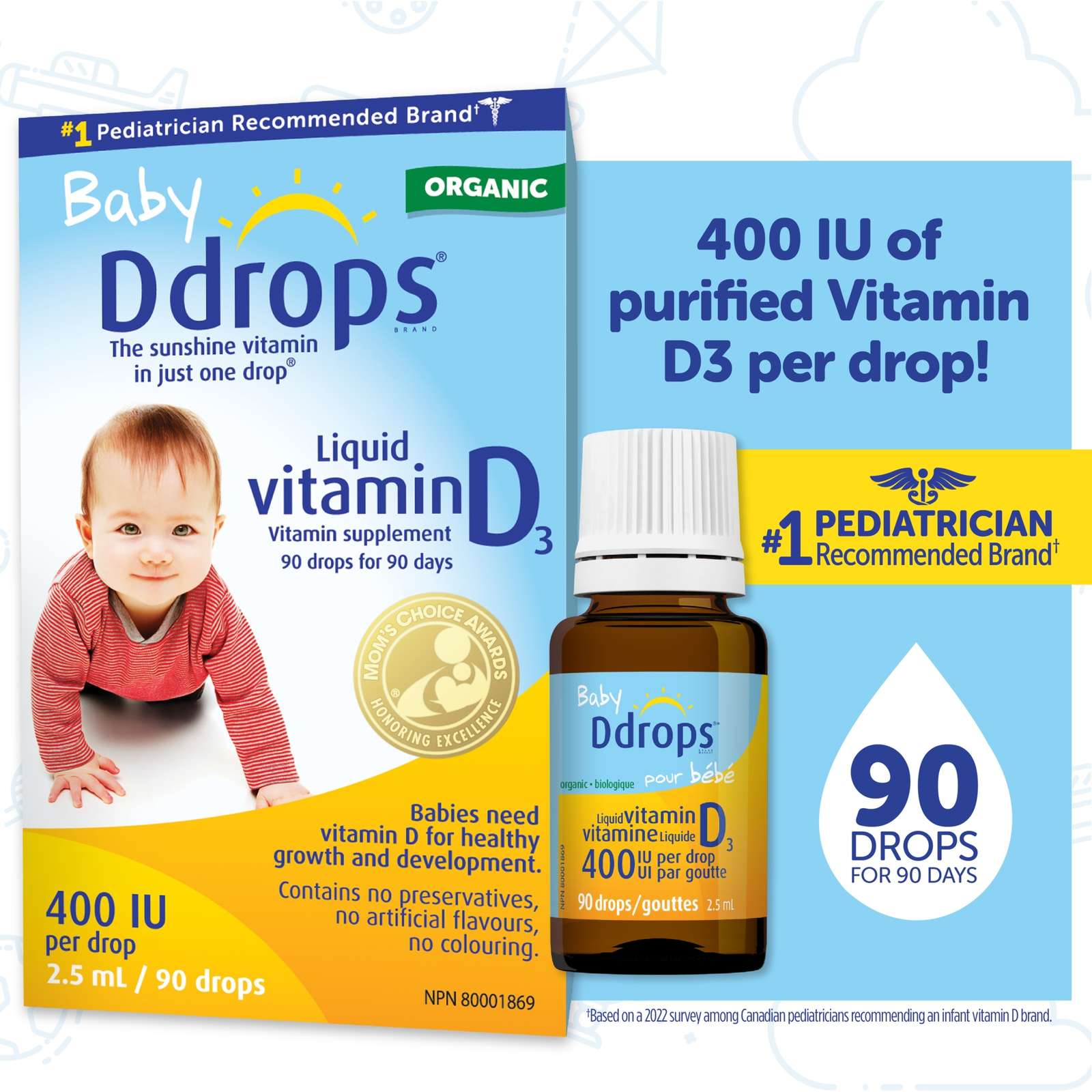 Baby Ddrops 400 IU Vitamin D3, 90 drops