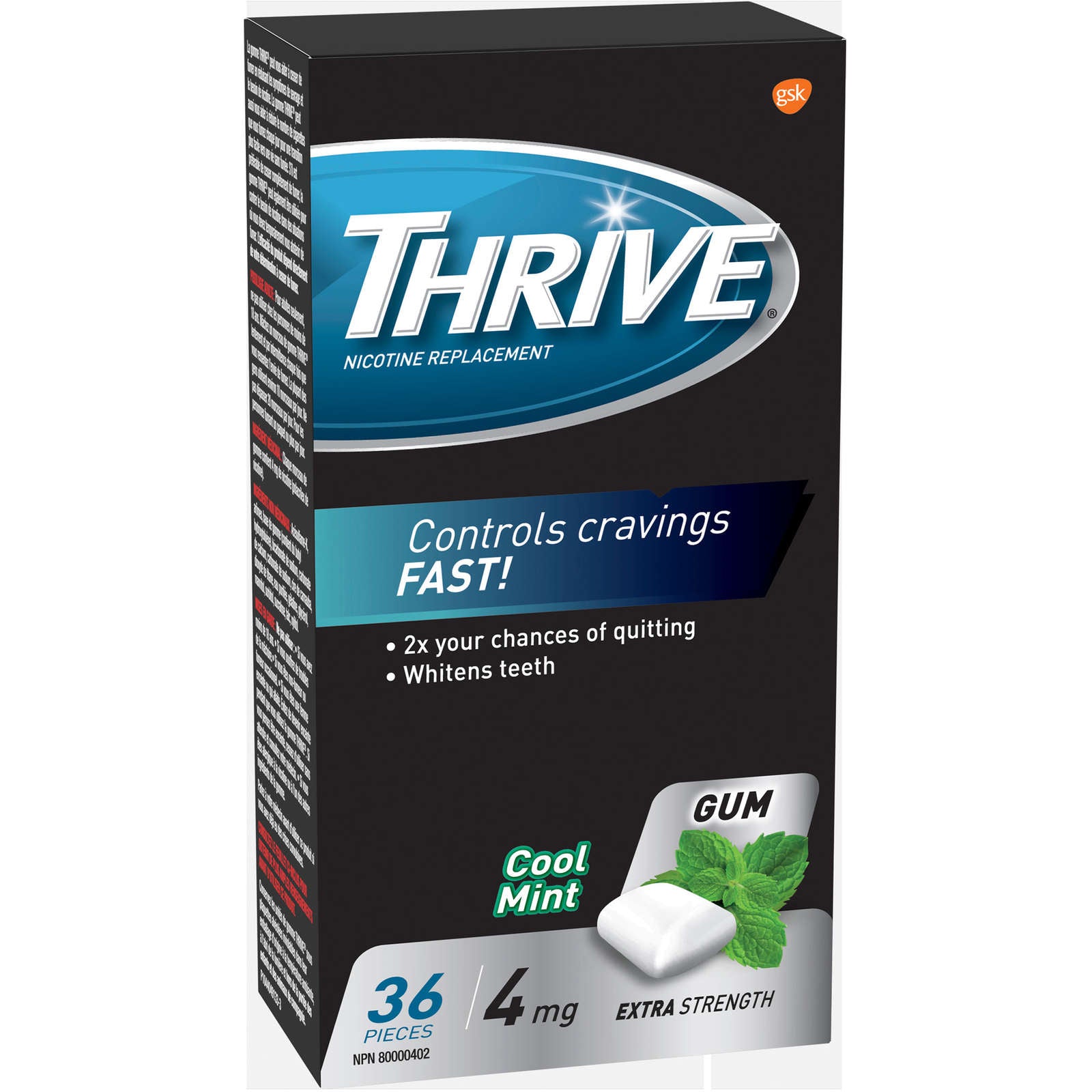 Thrive Gum 4mg Extra Strength Nicotine Replacement Cool Mint  36 count