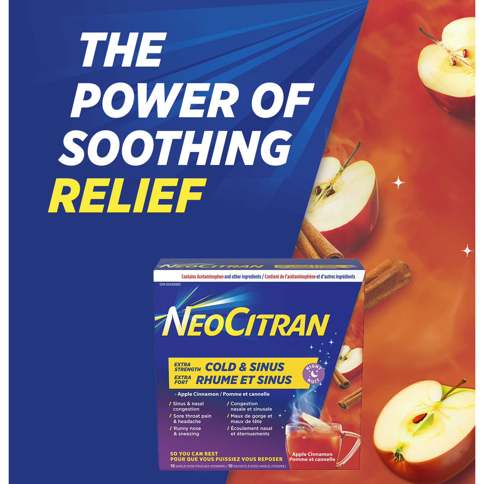 Neocitran Extra Strength Cold & Sinus Apple Cinnamon flavour hot liquid 10 pack