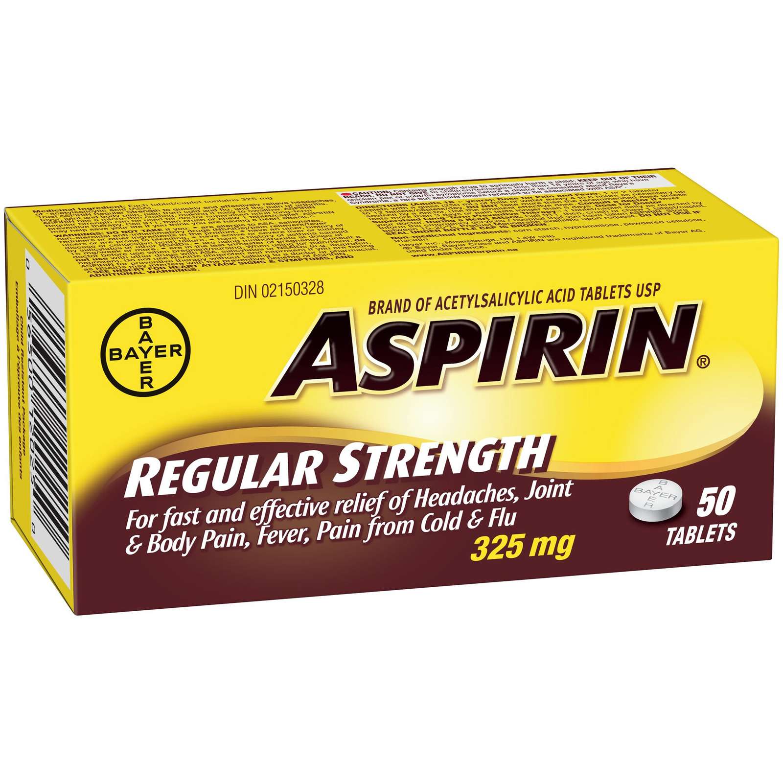 ASPIRIN Extra Strength 500mg, Fast & Effective Relief of Migraines, Headaches, Joint & Body Pain, Fever, Pain from Cold & Flu, 50 Tablets