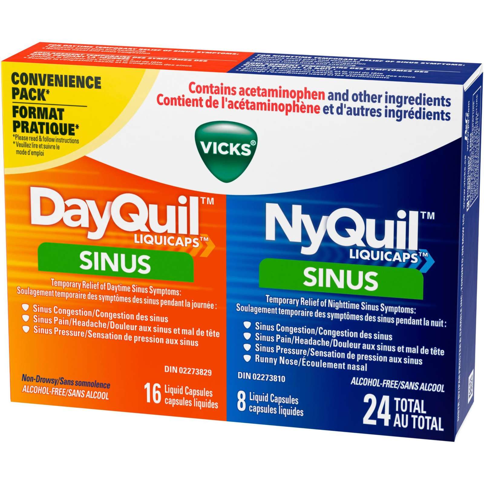 DayQuil Sinus Liquid Capsules + Vicks NyQuil Sinus liquid Capsules, Total 24 Count