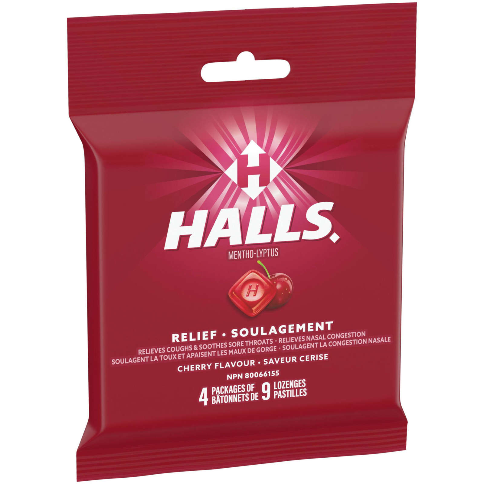 Halls Relief Mentho-lyptus Cherry Flavour, 4 x 9 Cough Drops Multipack