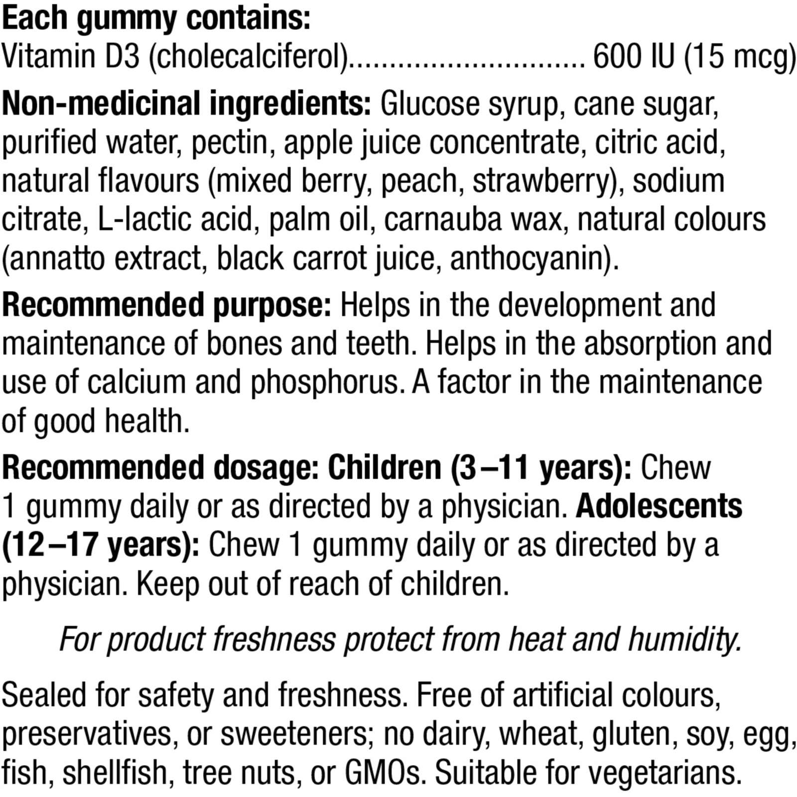 Vitamin D3 600 IU Mixed Berry • Peach • Strawberry