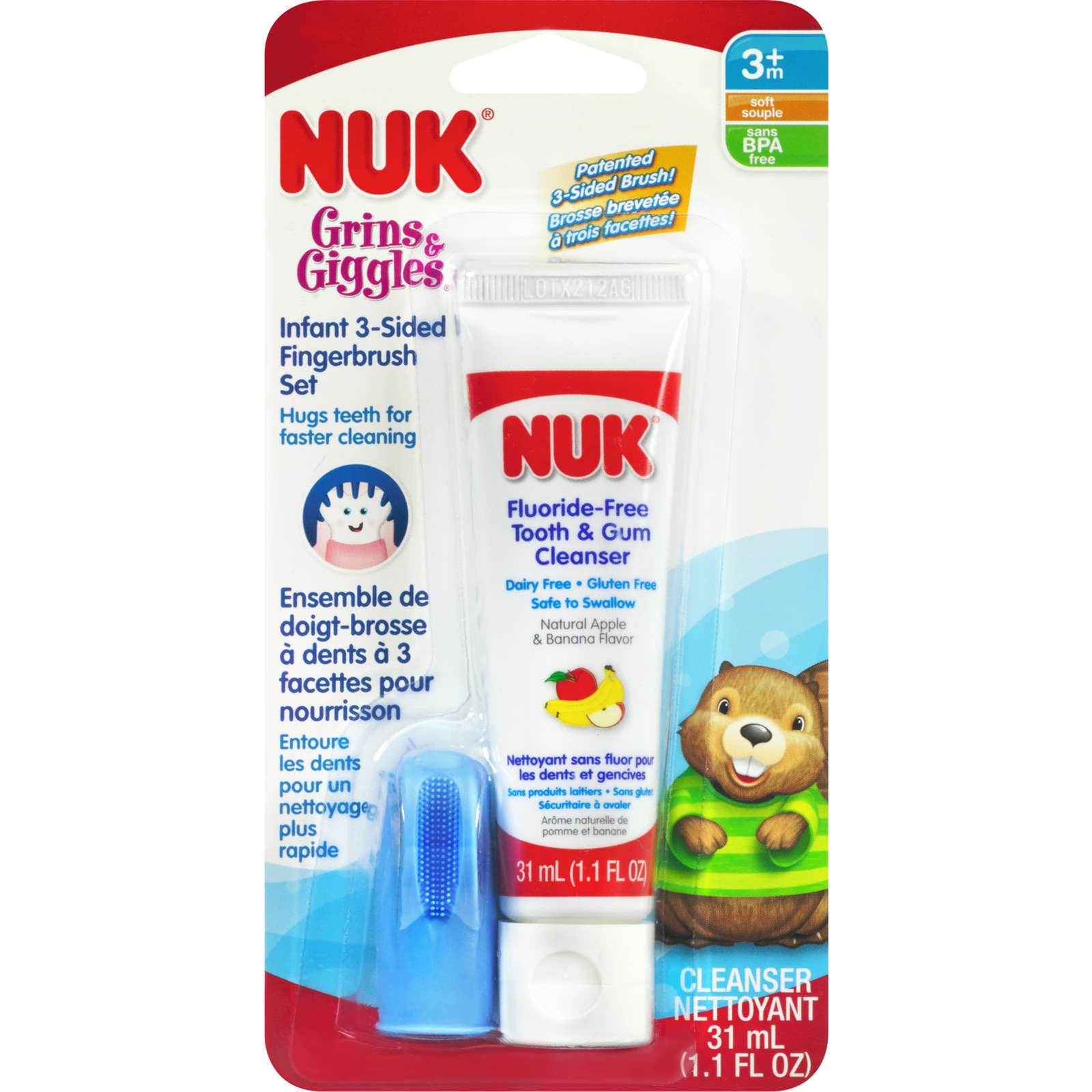 NUK® 3-Sided Finger Brush & Cleanser Set, 1.4OZ