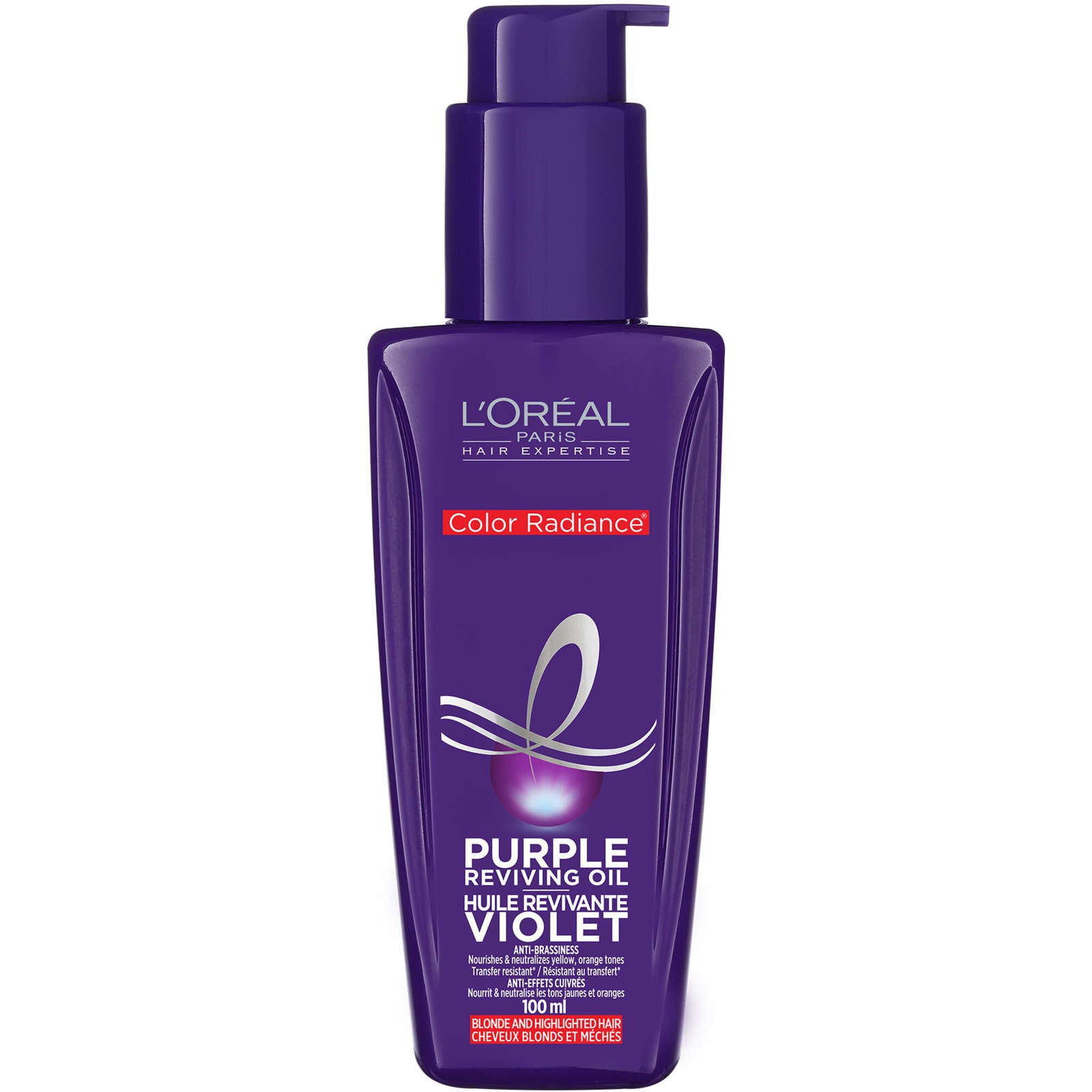 L'Oreal Paris Hair Expertise Color Radiance Purple Reviving Oil, For Bleached, Blonde, and Highlighted Hair, 100ml