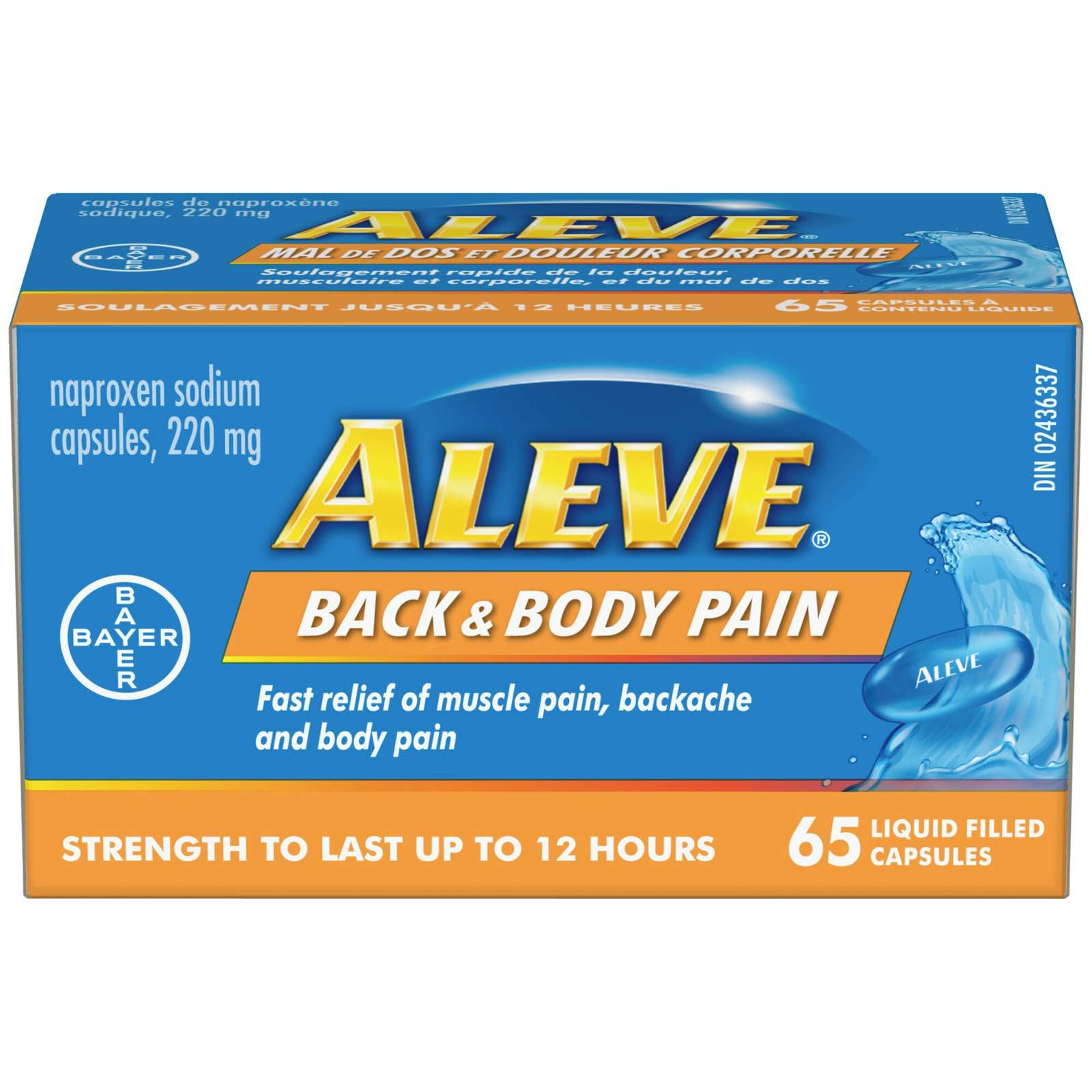 ALEVE Back and Body Pain Relief Liquid Gels, Up to 12 Hour Relief, Naproxen Sodium 220mg, 65 Liquid Gel Capsules