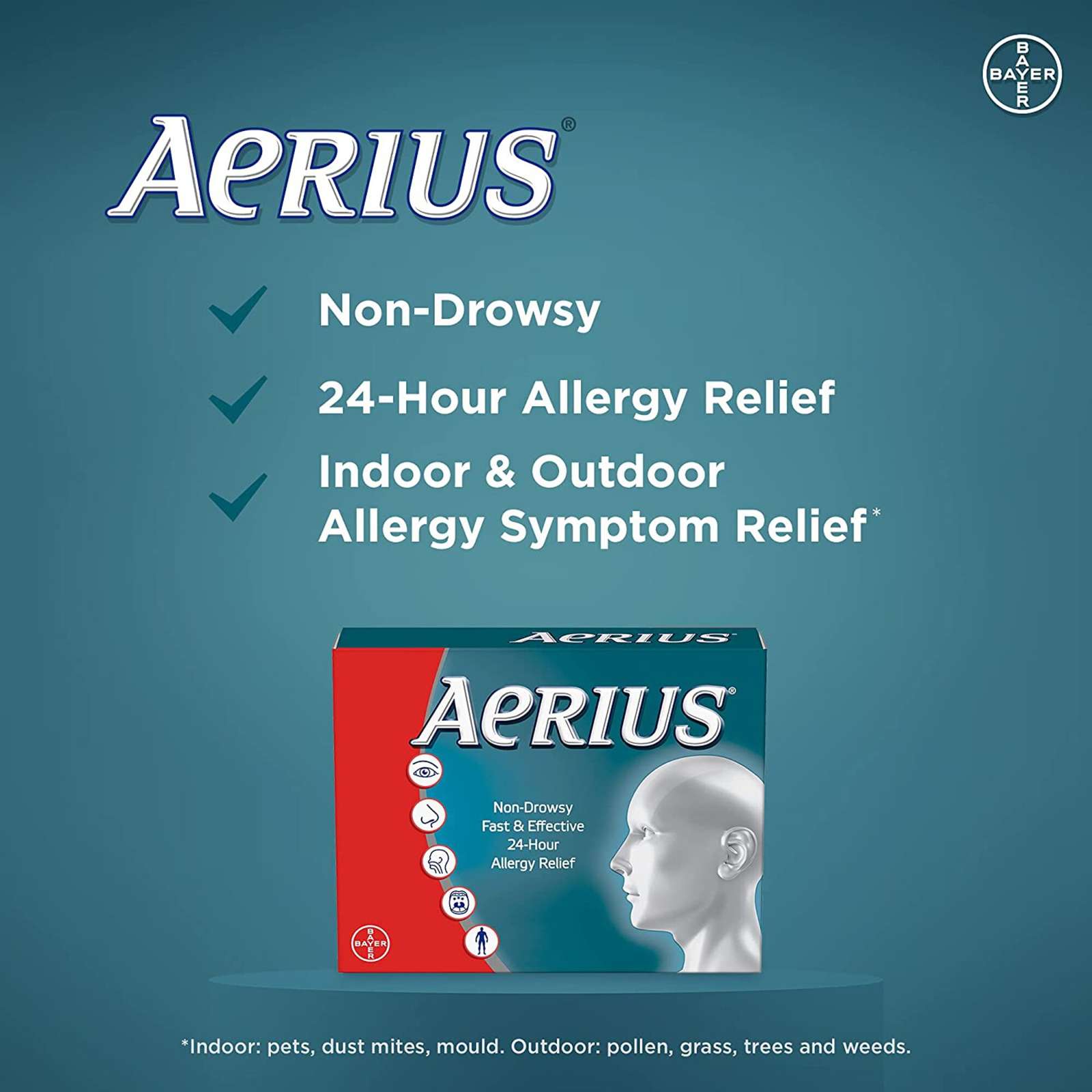 Aerius Allergy Medicine, Fast Relief, 24-Hour, Non-Drowsy, 15 Symptoms, 80 Tablets