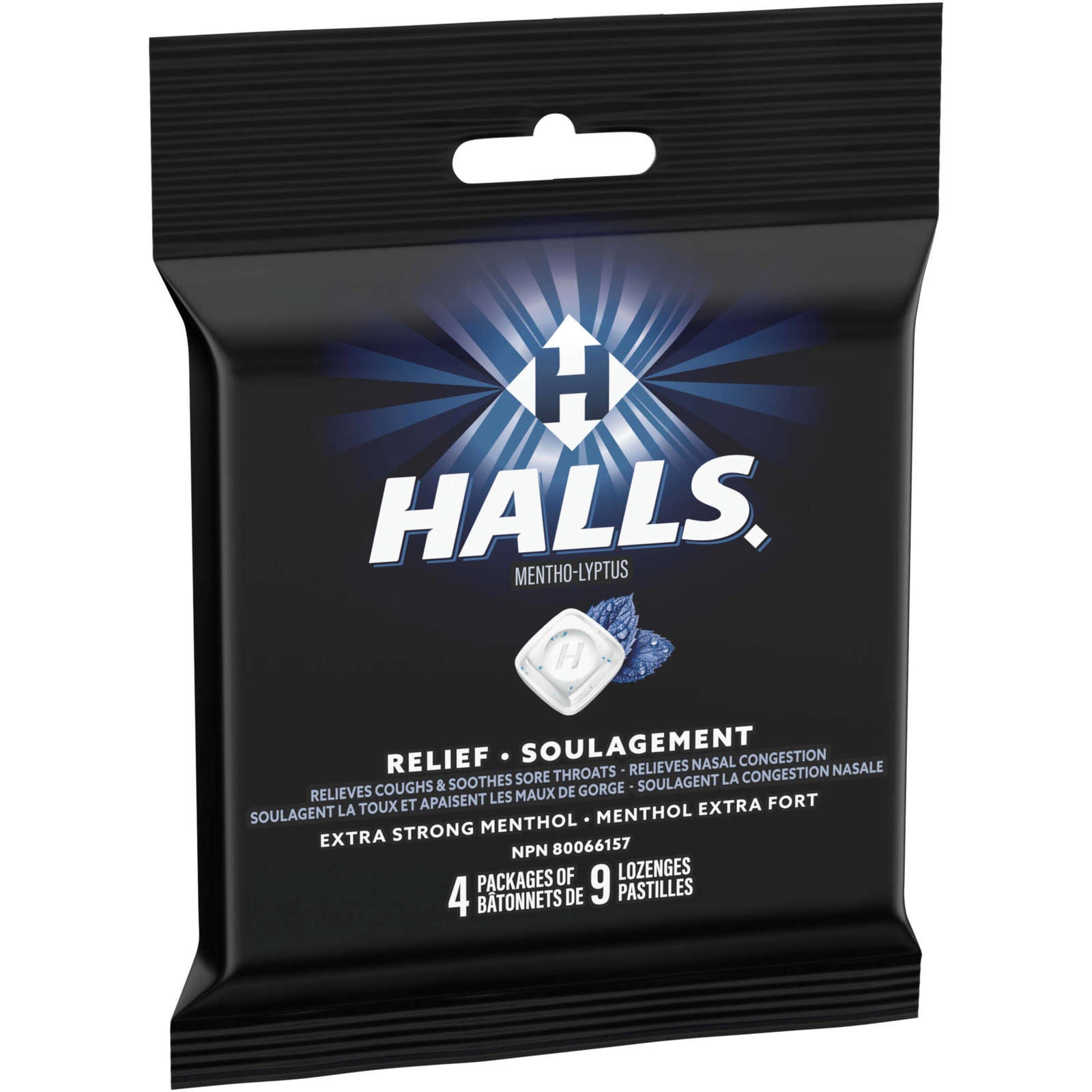 Halls Relief Mentho-lyptus Extra Strong Menthol, 4 x 9 Cough Drops Multipack