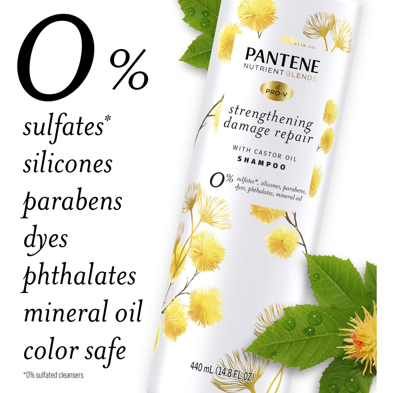 Sulfate Free Shampoo, Hair Strengthening Anti Frizz Damage Repair with Castor Oil, Safe for Color Treated Hair, Nutrient Blends