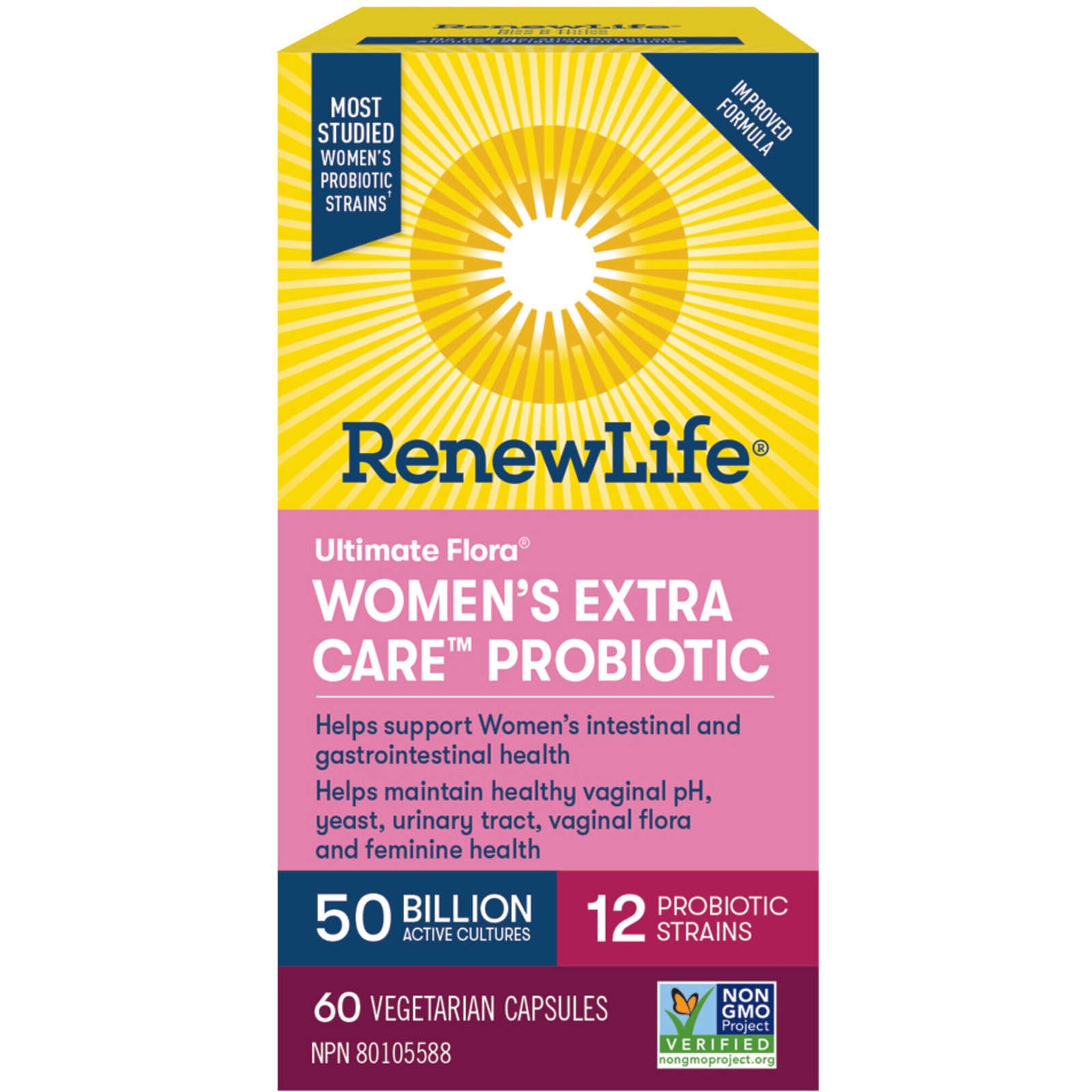 Ultimate Flora Women's Extra Care Probiotic, 50 Billion Active Cultures, 60 Vegetarian capsules