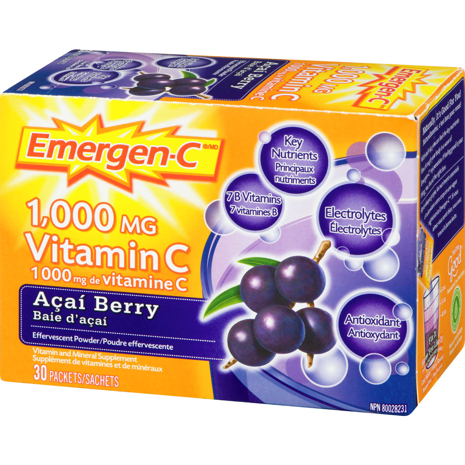 Emergen-C Vitamin C & Mineral Supplement Fizzy Drink Mix, Acai Berry, 30 Packets