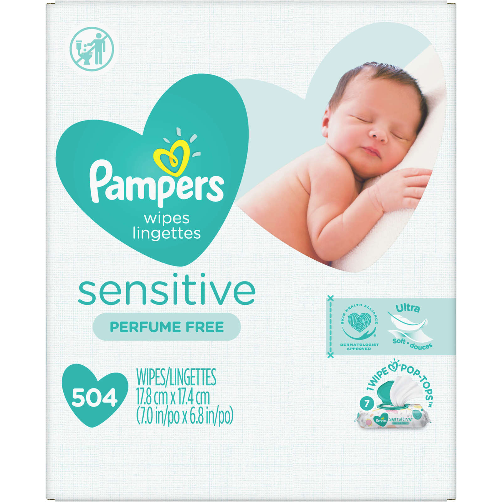 Pampers Baby Wipes Sensitive Perfume Free 7X Pop-Top Packs 504 Count