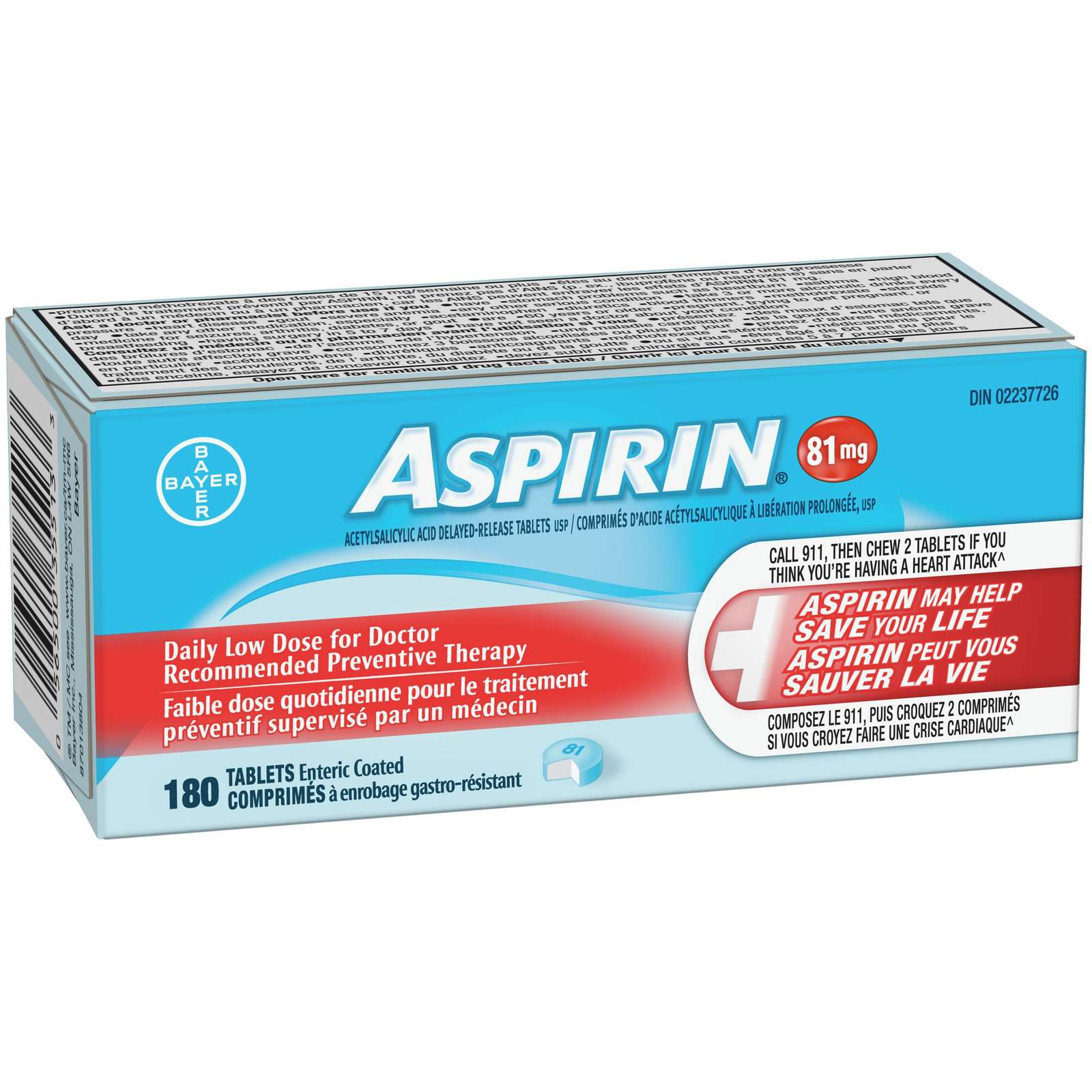 ASPIRIN 81mg, Daily Low Dose Enteric Coated Tablets, 180 Tablets