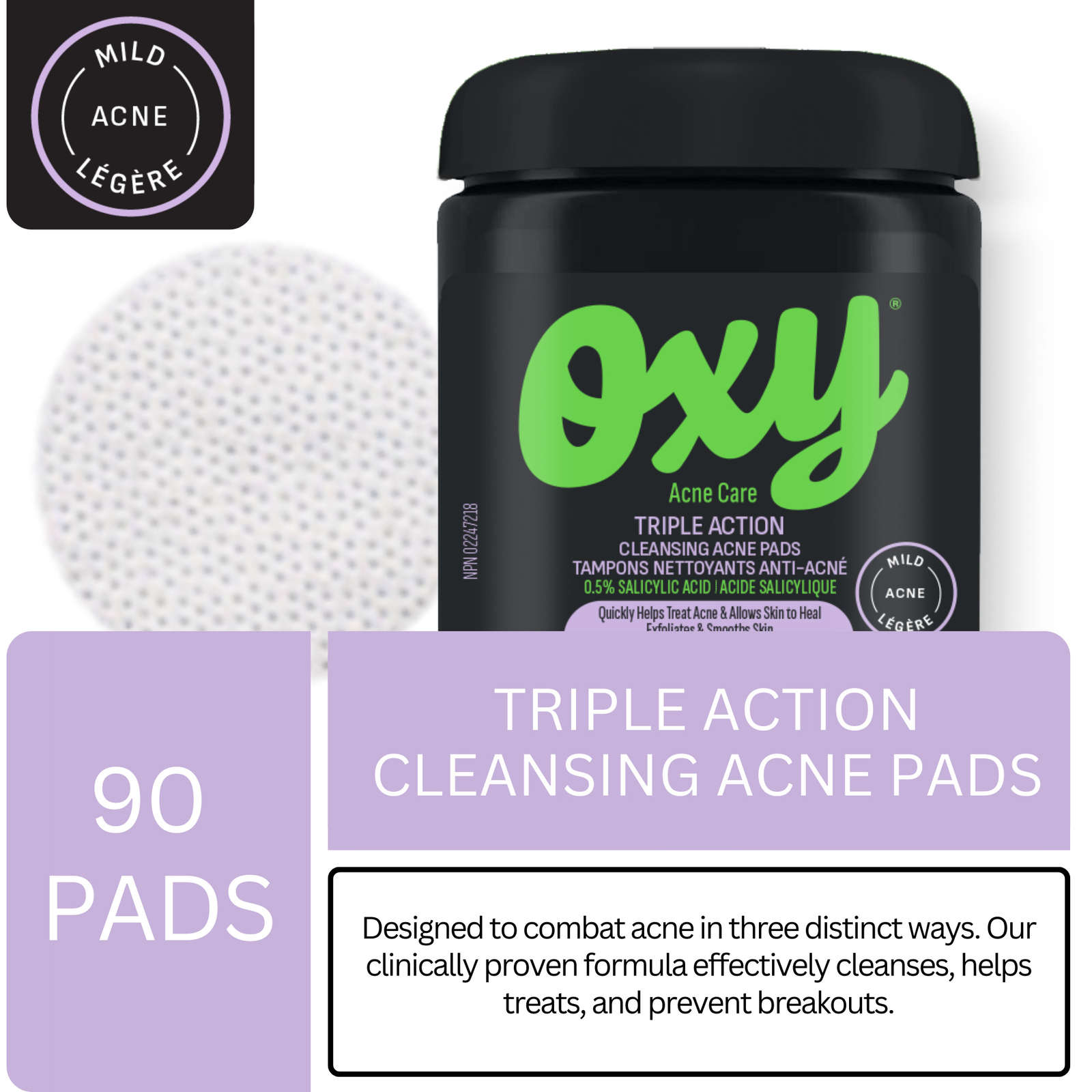 Triple Action Cleansing Acne Pads with Salicylic Acid, For Mild Acne, For Frequent Recurring Breakouts