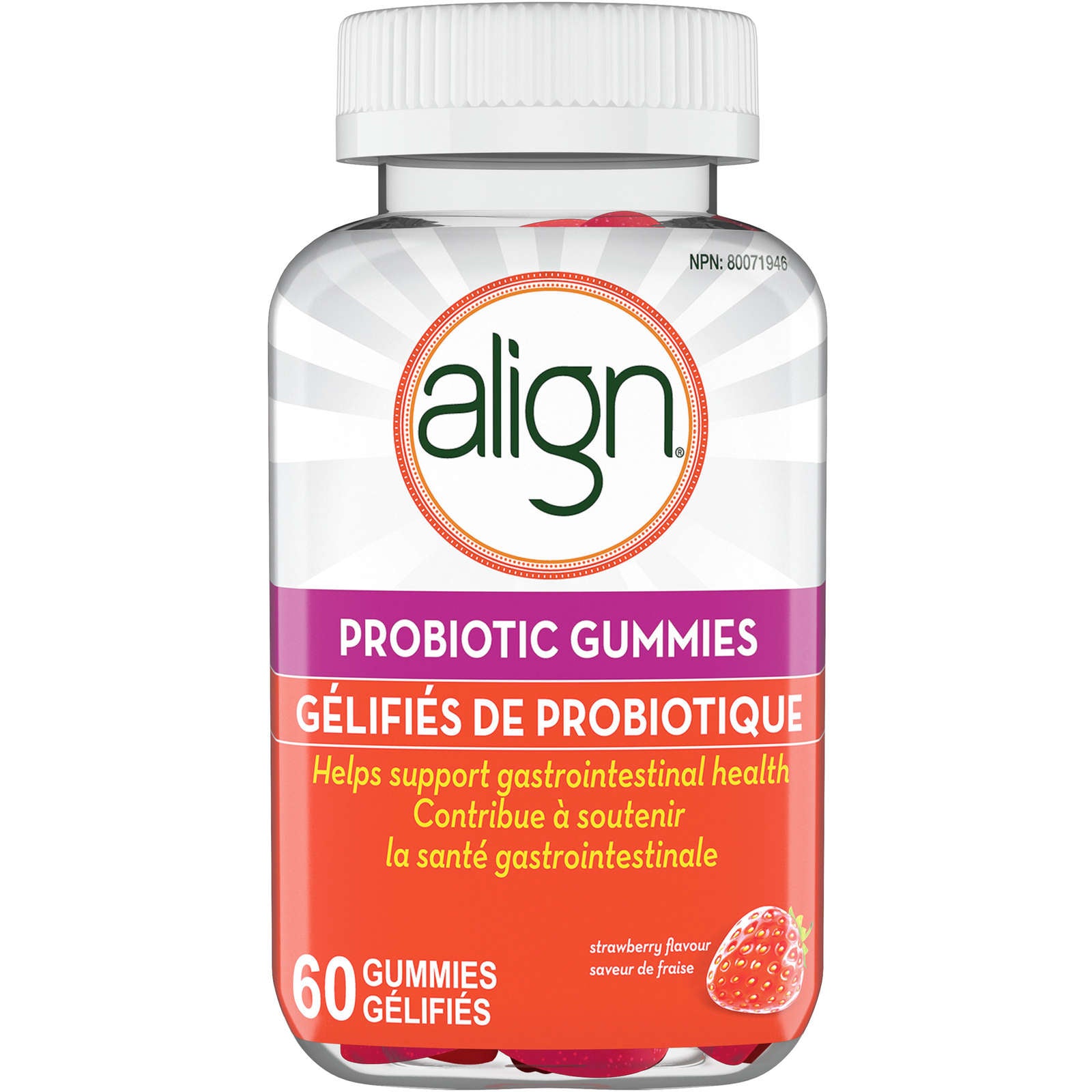 Align Probiotic Strawberry Flavour 60ct Gummy., #1 Recommended Probiotic Brand by Doctors‡