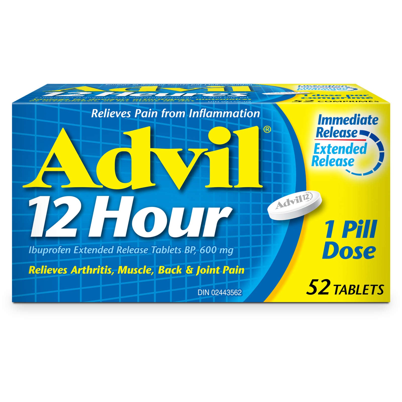 Advil 12 Hour Tablets for Extended Pain Relief, 600 mg Ibuprofen, 52 Count