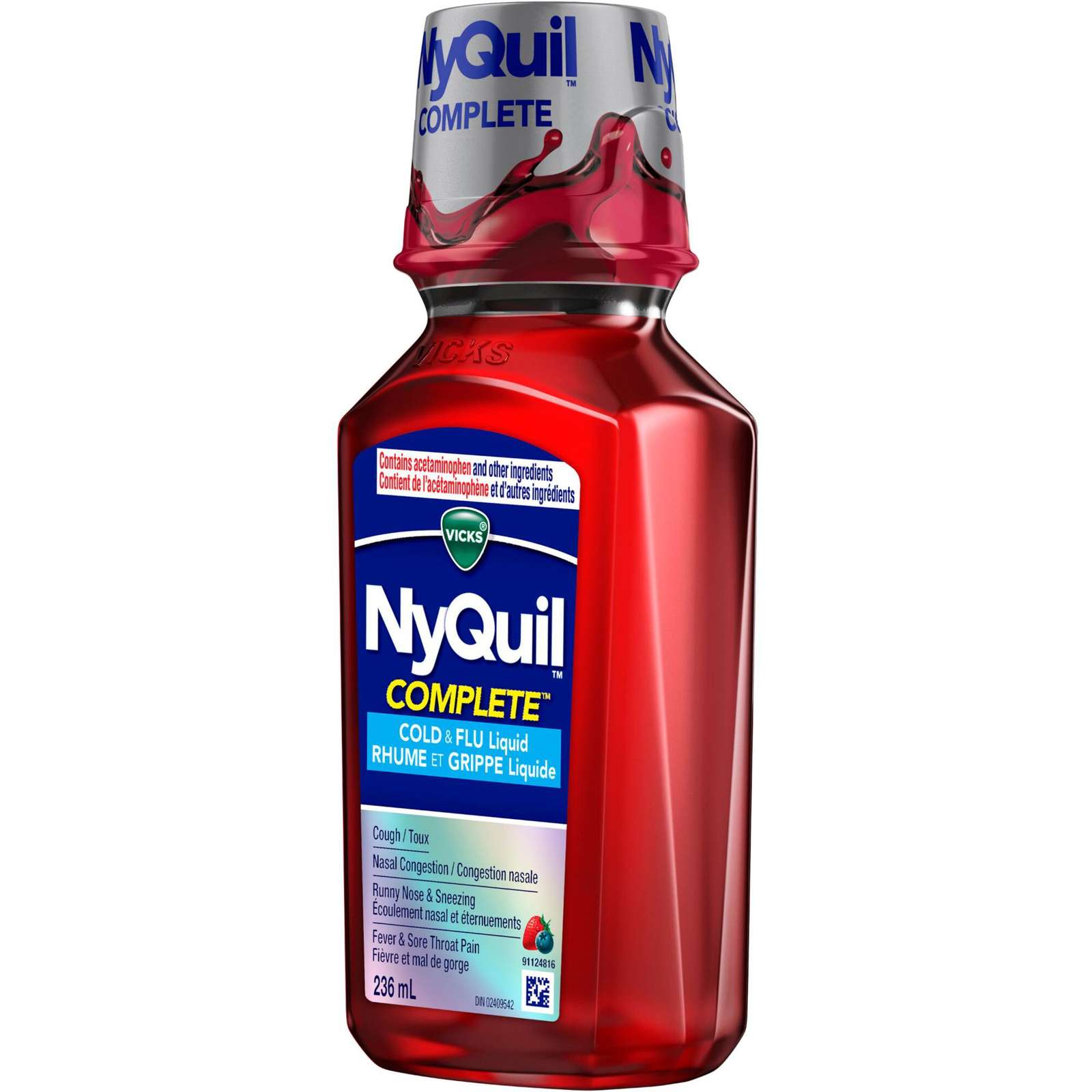 NyQuil COMPLETE Cold, Flu, and Congestion Medicine, 236 mL, Berry Flavour