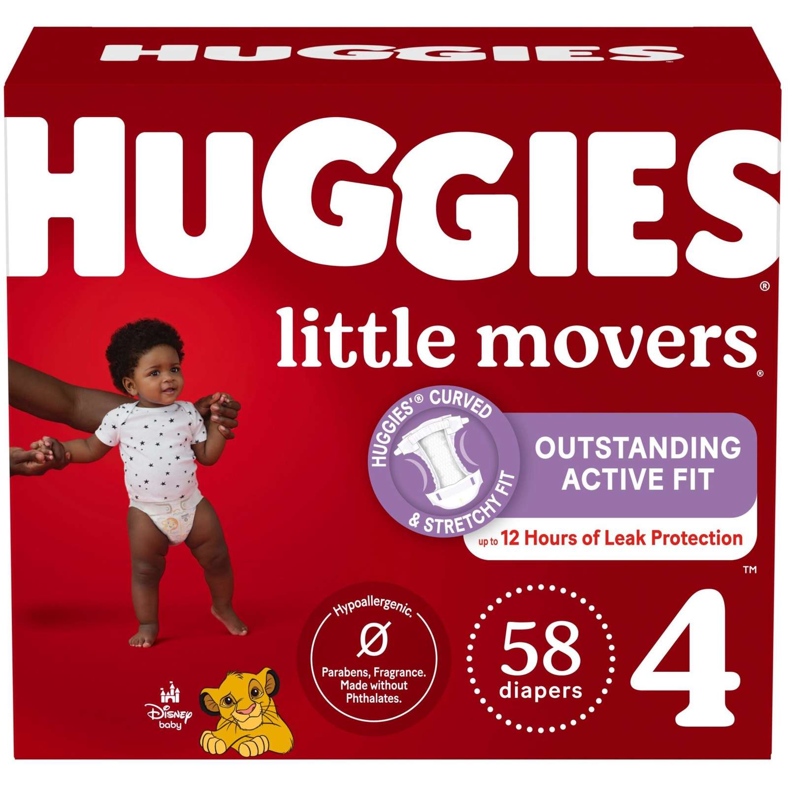 Huggies Little Movers Baby Diapers, Size 4, 58 Count