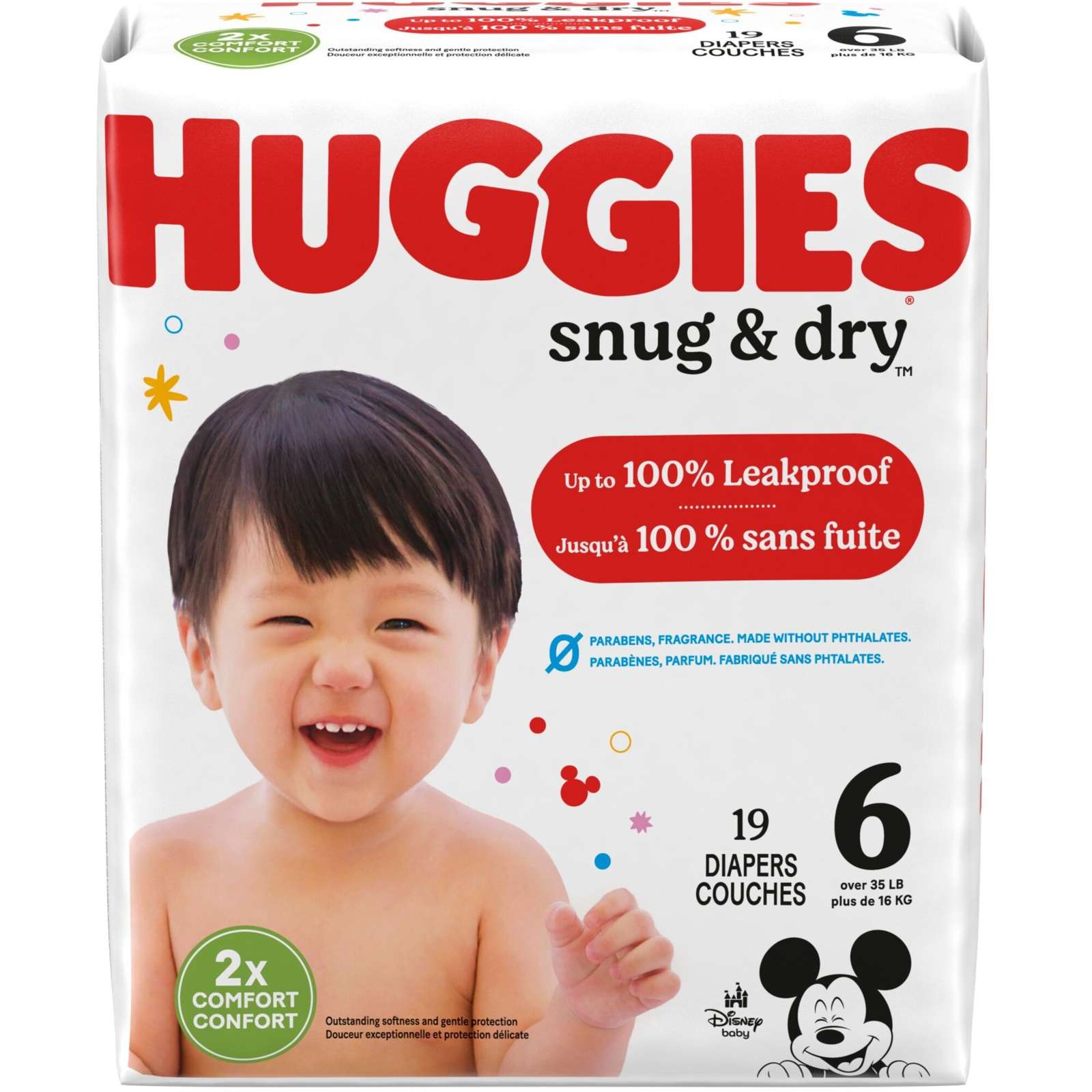 Snug & Dry Baby Diapers, Size 6 (35+ lbs)