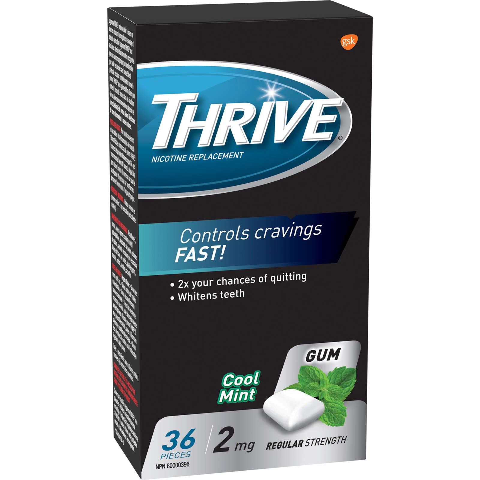 Thrive Gum 2mg Regular Strength Nicotine Replacement Cool Mint 36 count